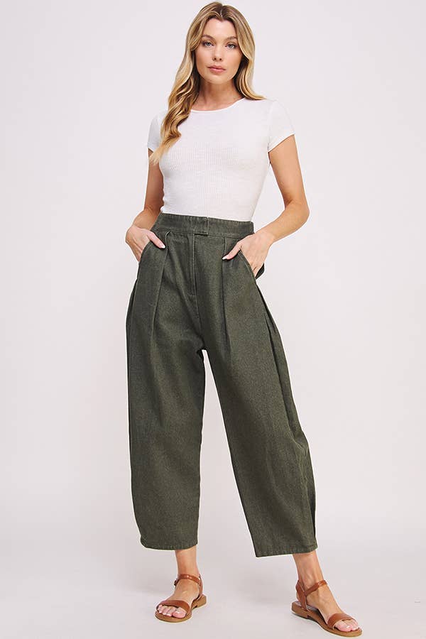High Waisted Barrel Pants in Olive - Image 4