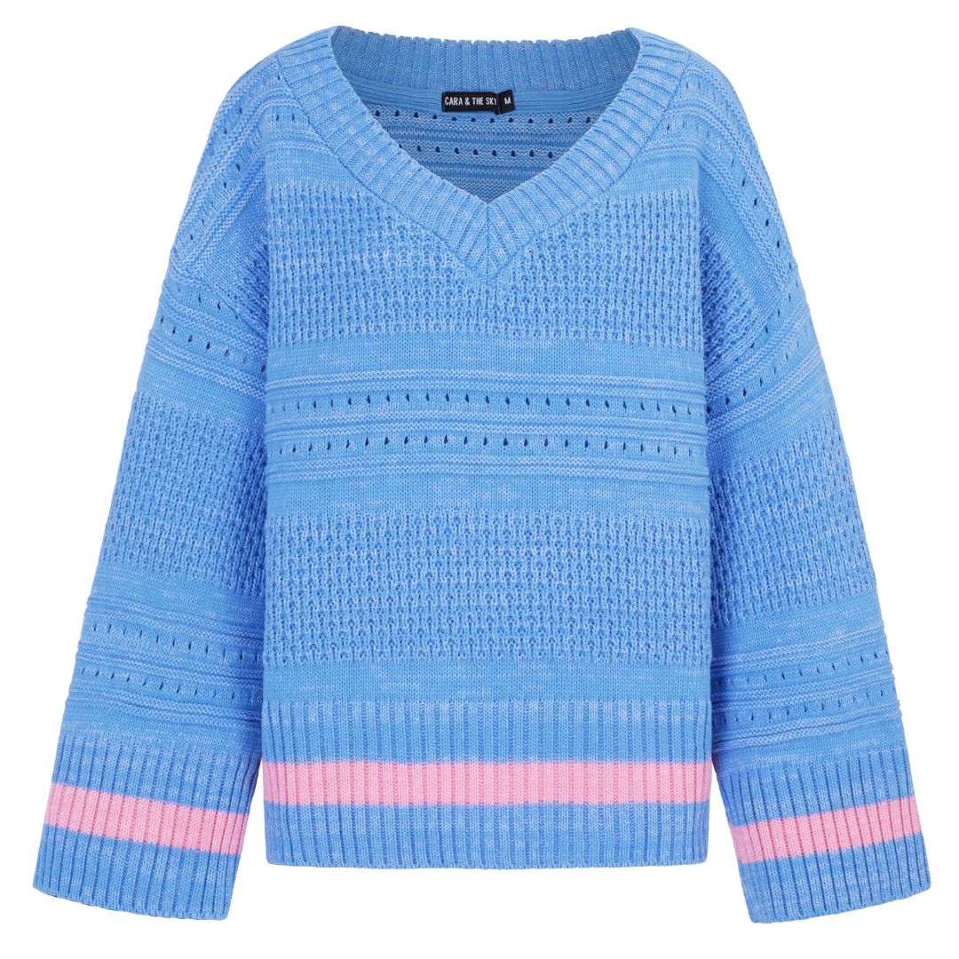 Judith Pointelle Stitch V Neck Jumper - Blue - Image 3
