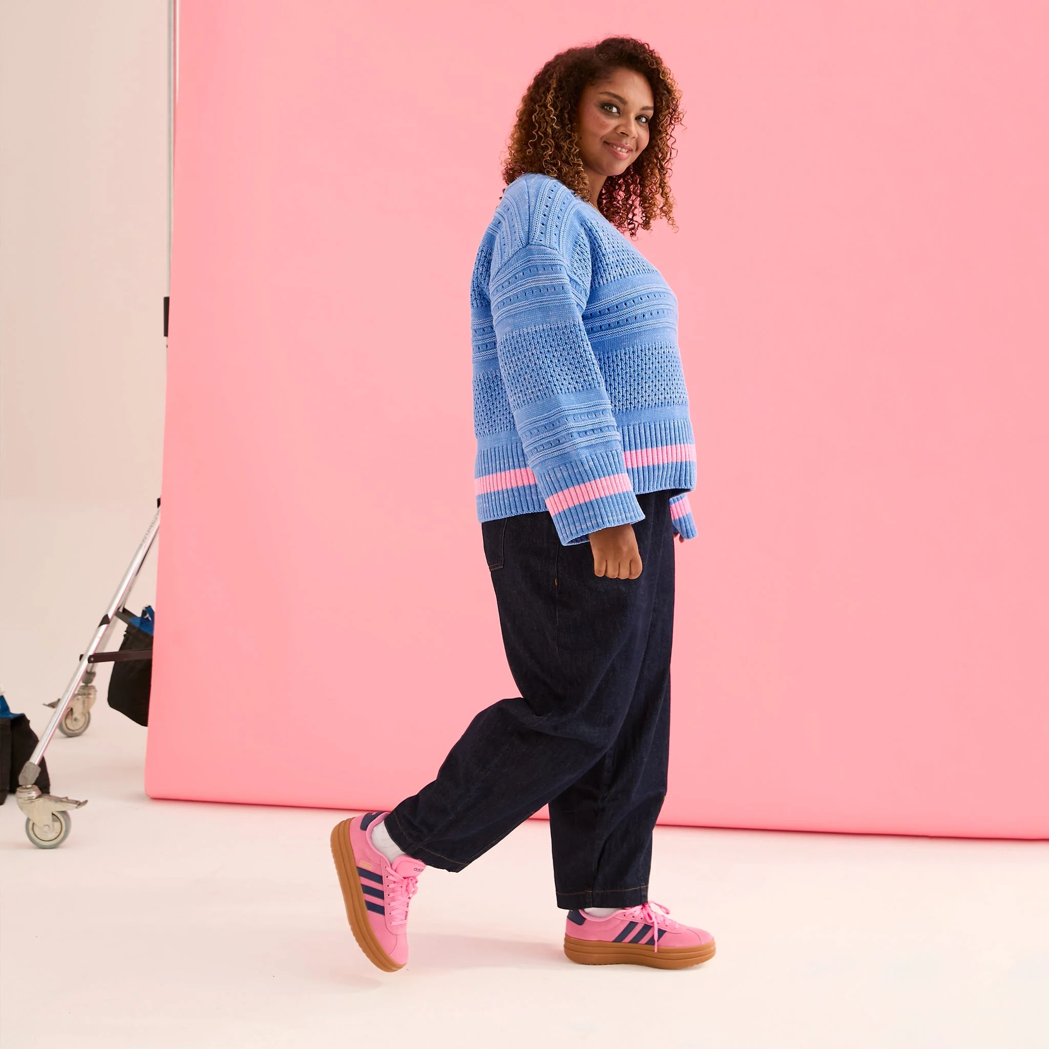 Judith Pointelle Stitch V Neck Jumper - Blue - Image 6