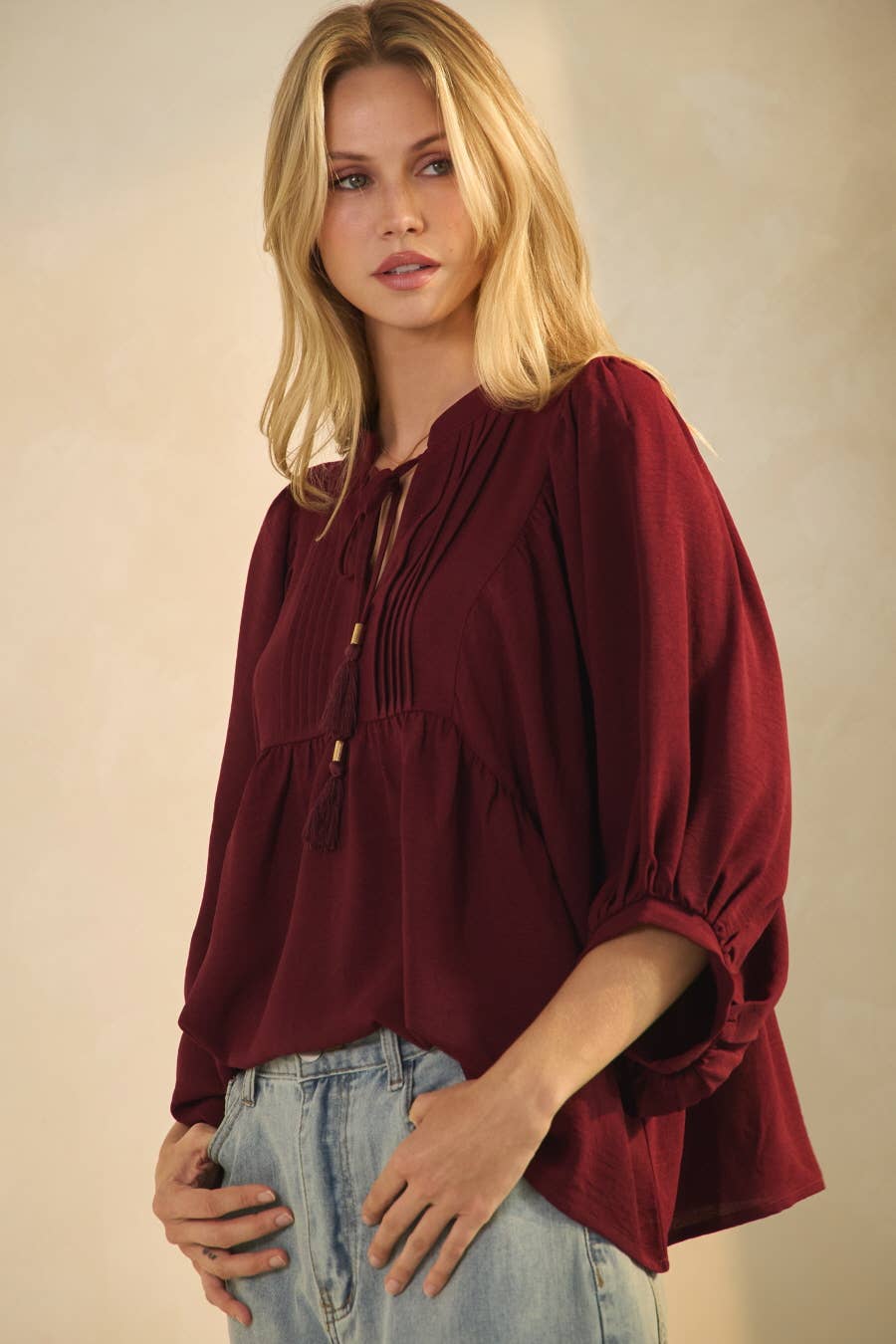 Kimberly Flowy Blouse - Burgundy - Image 3