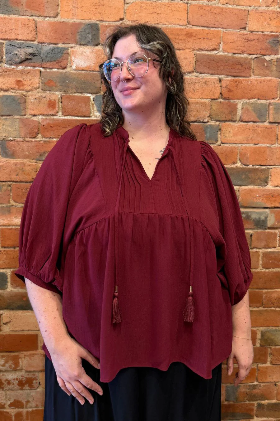 Kimberly Flowy Blouse - Burgundy - Image 4