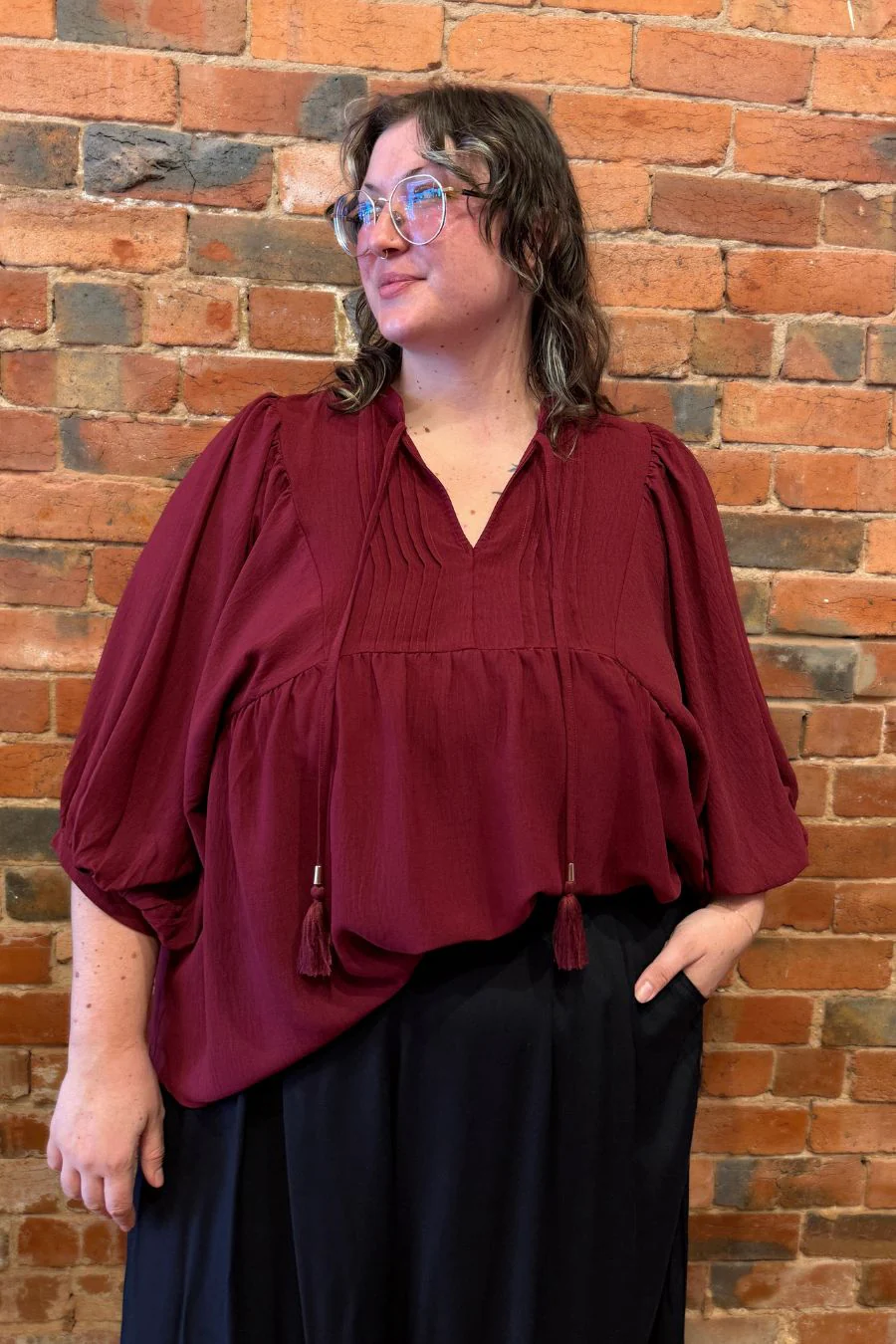 Kimberly Flowy Blouse - Burgundy - Image 5