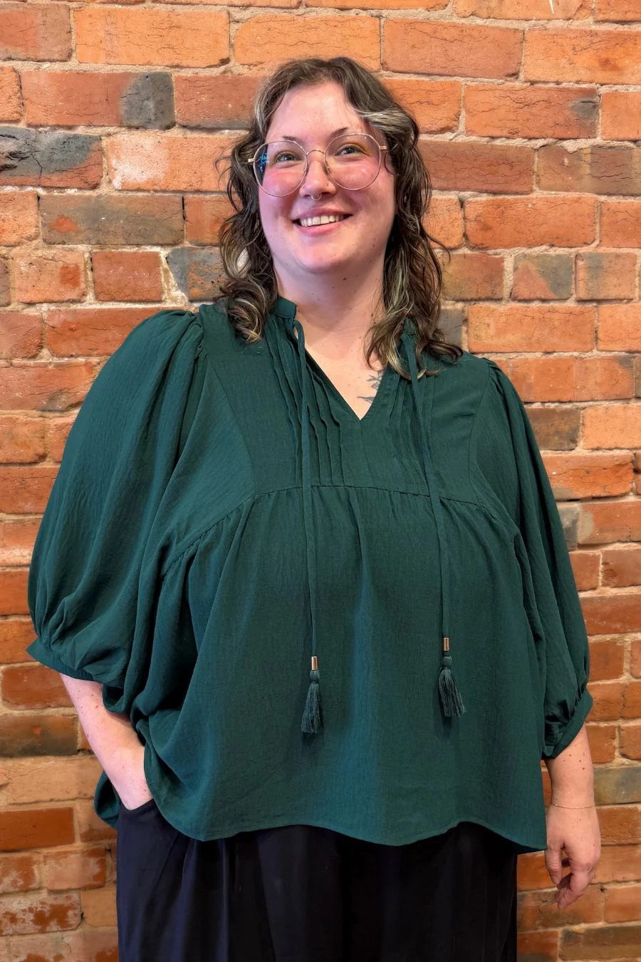 Kimberly Flowy Blouse - Hunter Green - Image 3