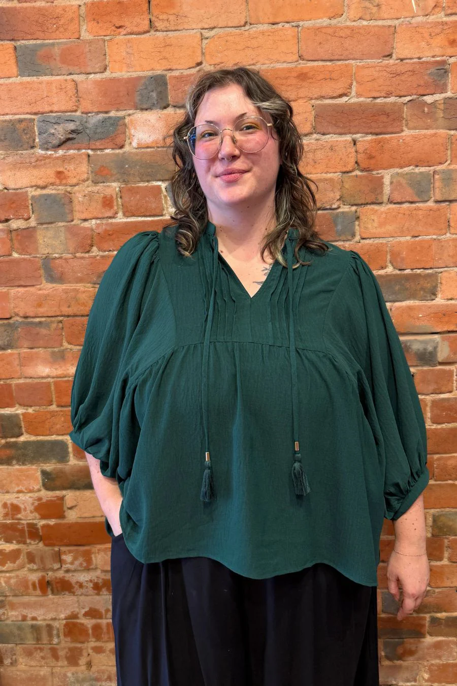 Kimberly Flowy Blouse - Hunter Green - Image 4