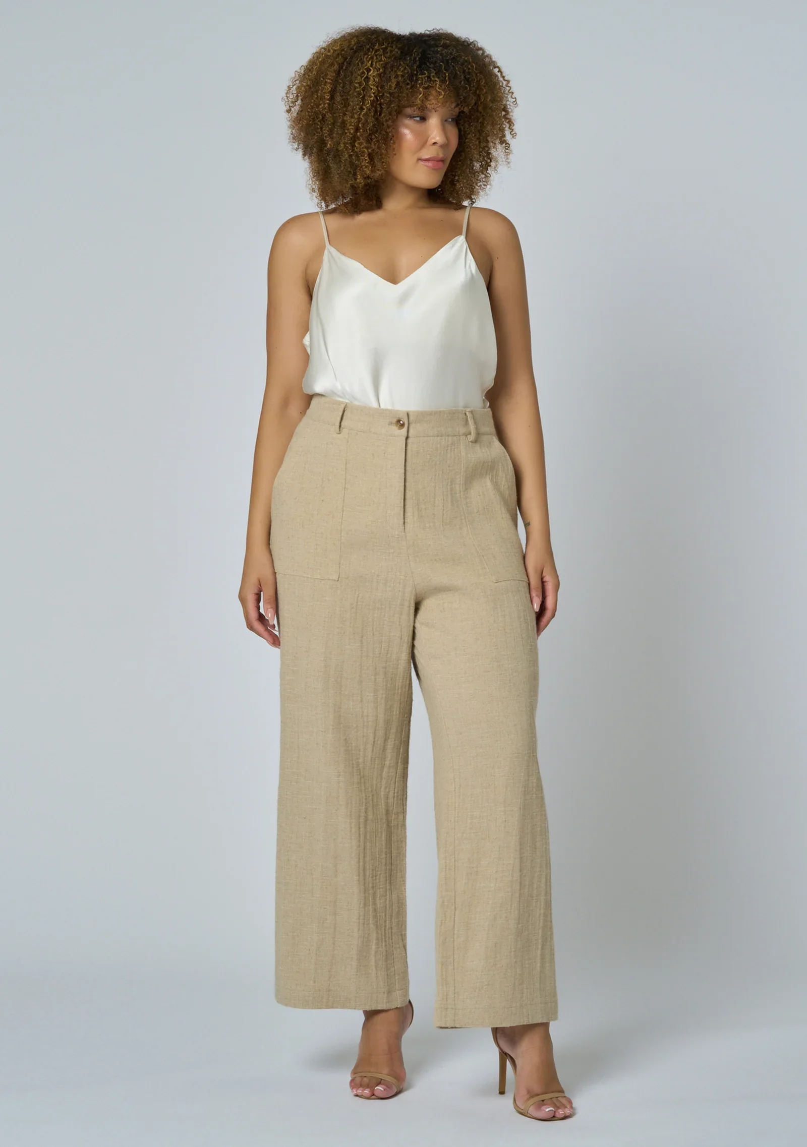Lila Linen Wide Leg Pant - Natural - Image 3