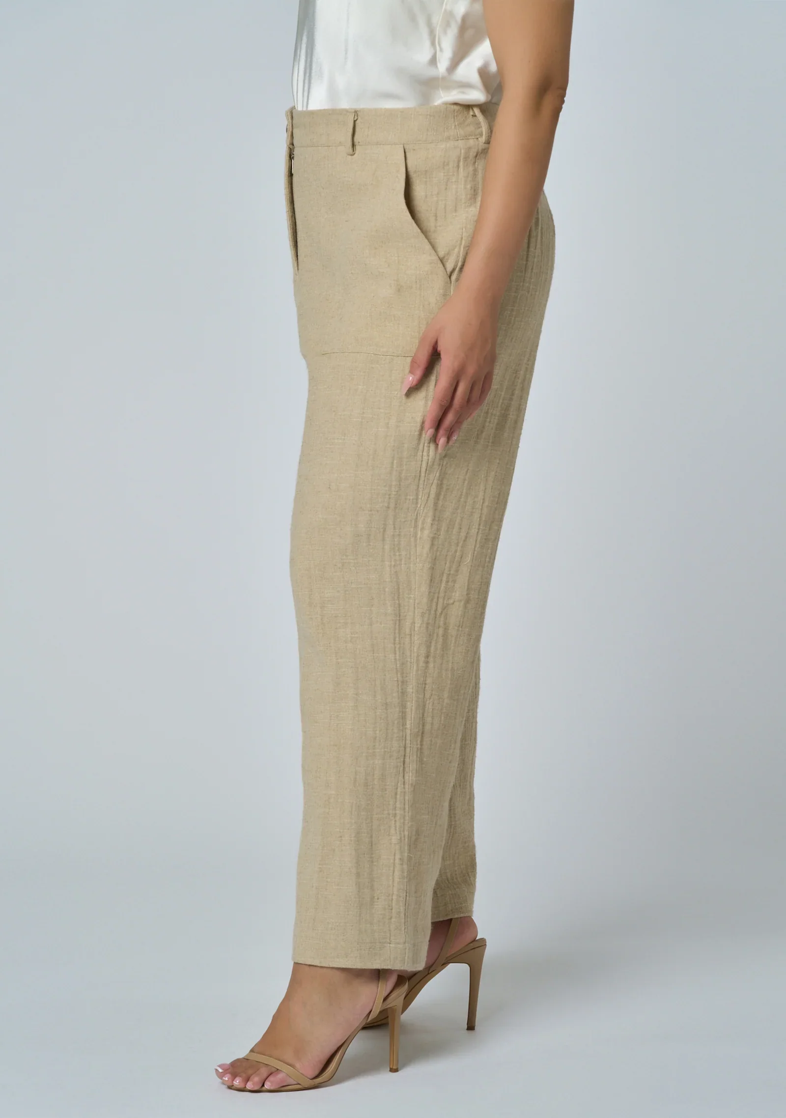 Lila Linen Wide Leg Pant - Natural - Image 4