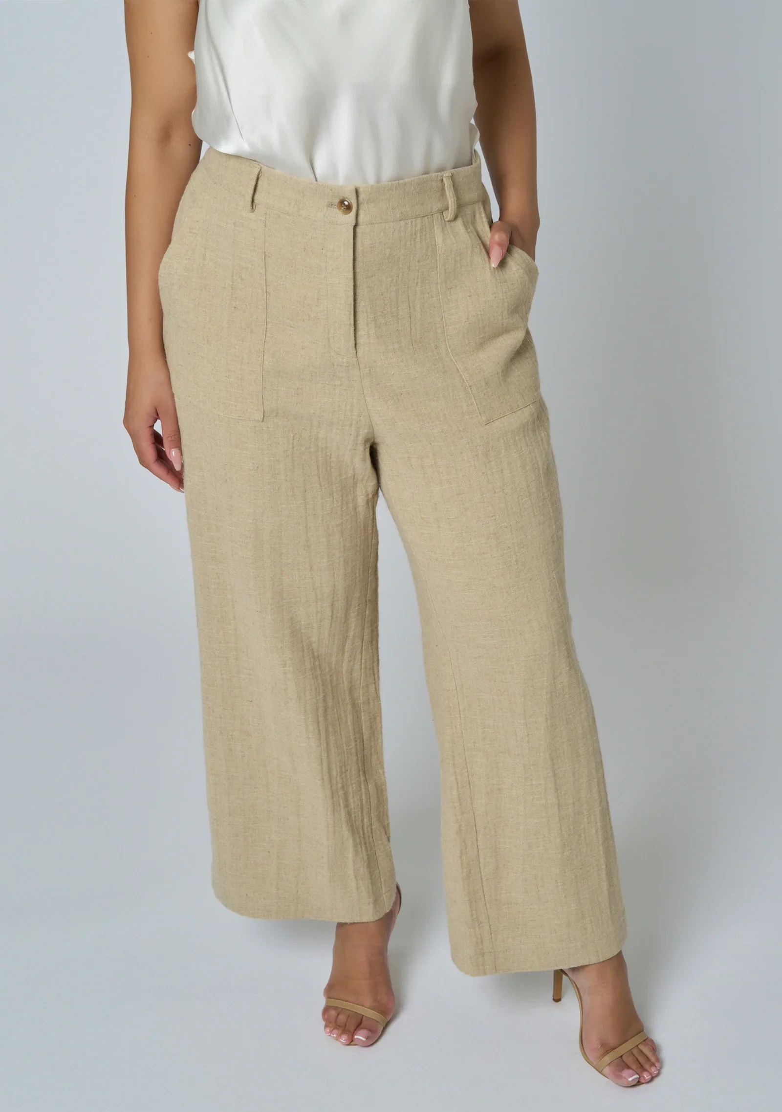 Lila Linen Wide Leg Pant - Natural - Image 6