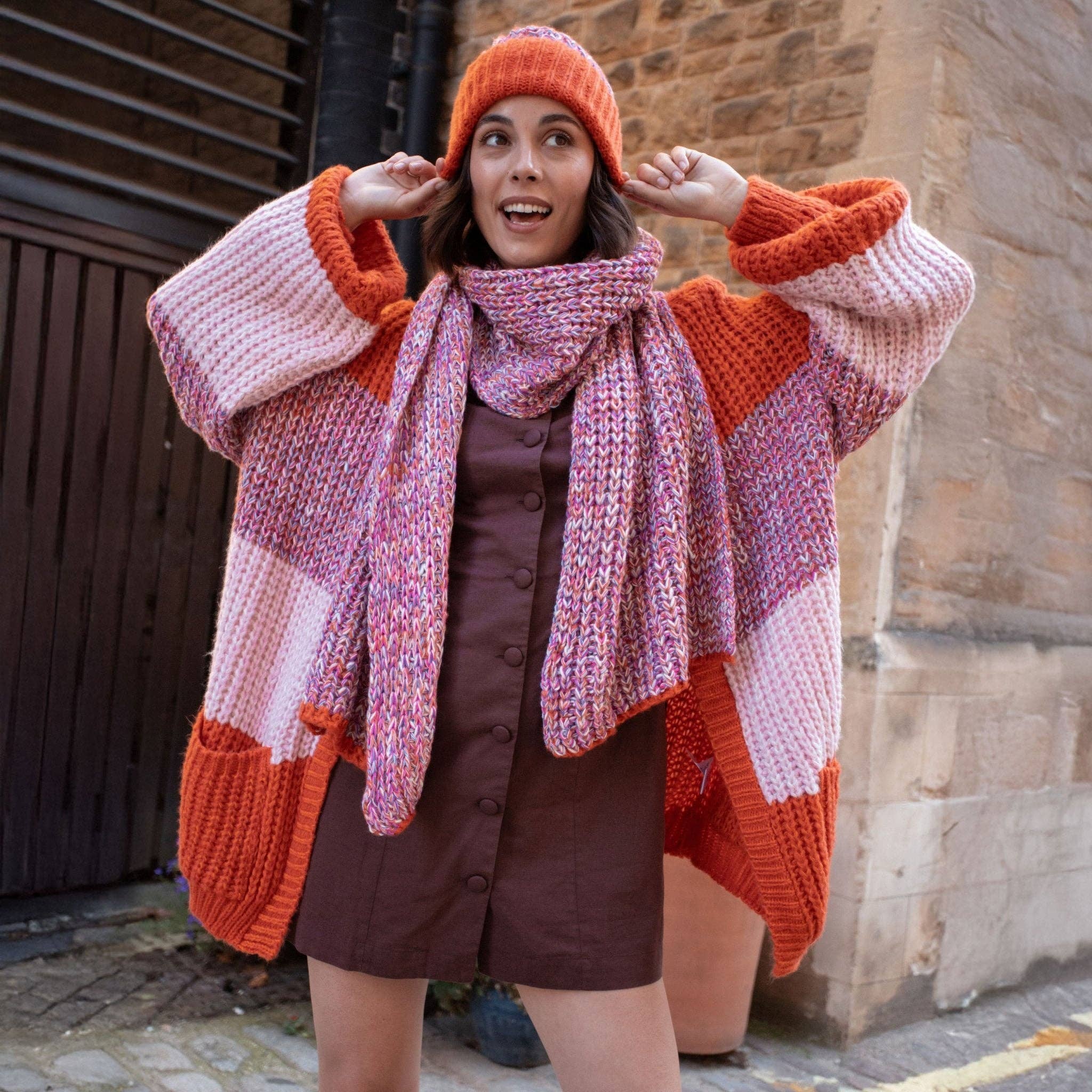 Lolly Twist Bobble Beanie Hat - Orange - Image 11