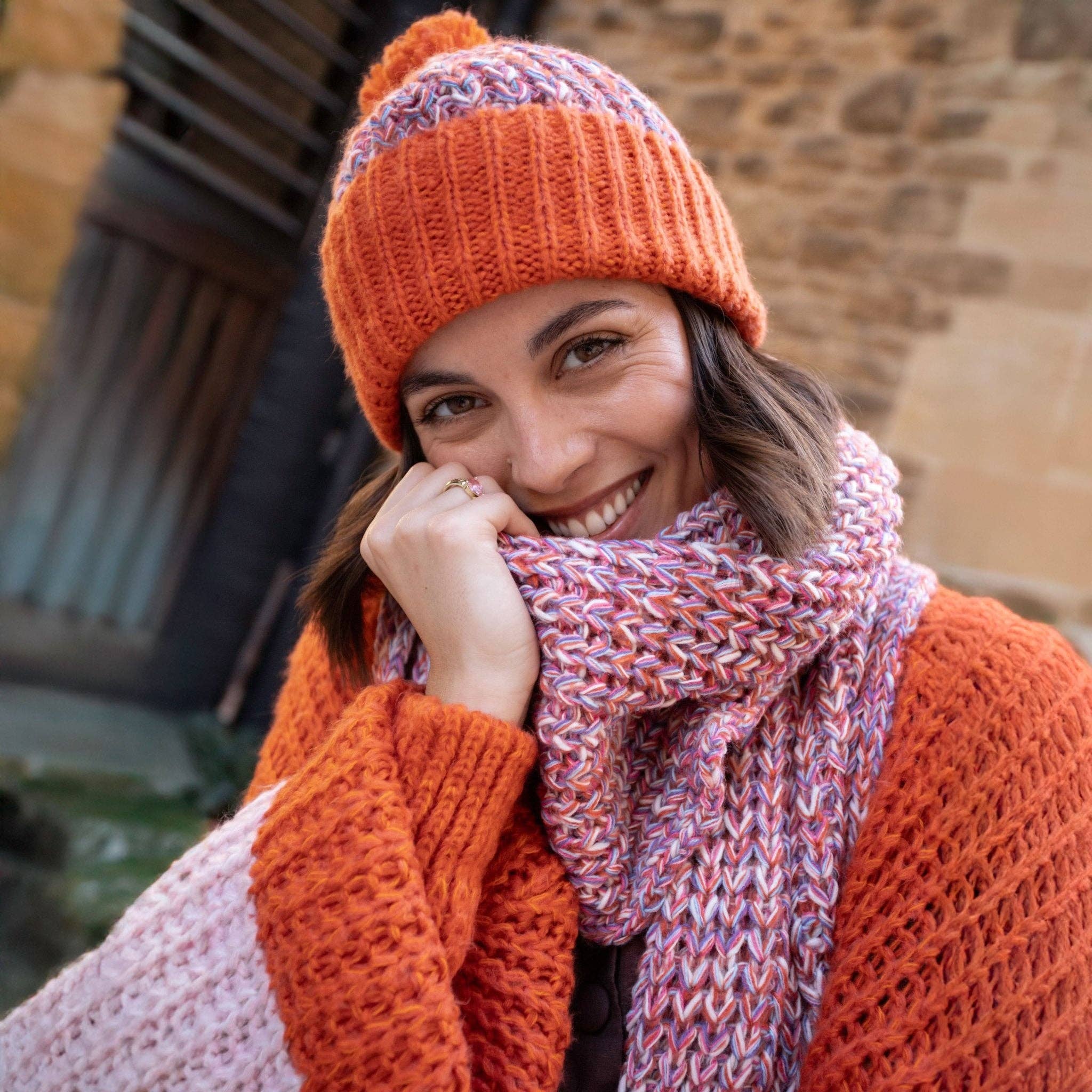 Lolly Twist Bobble Beanie Hat - Orange - Image 12