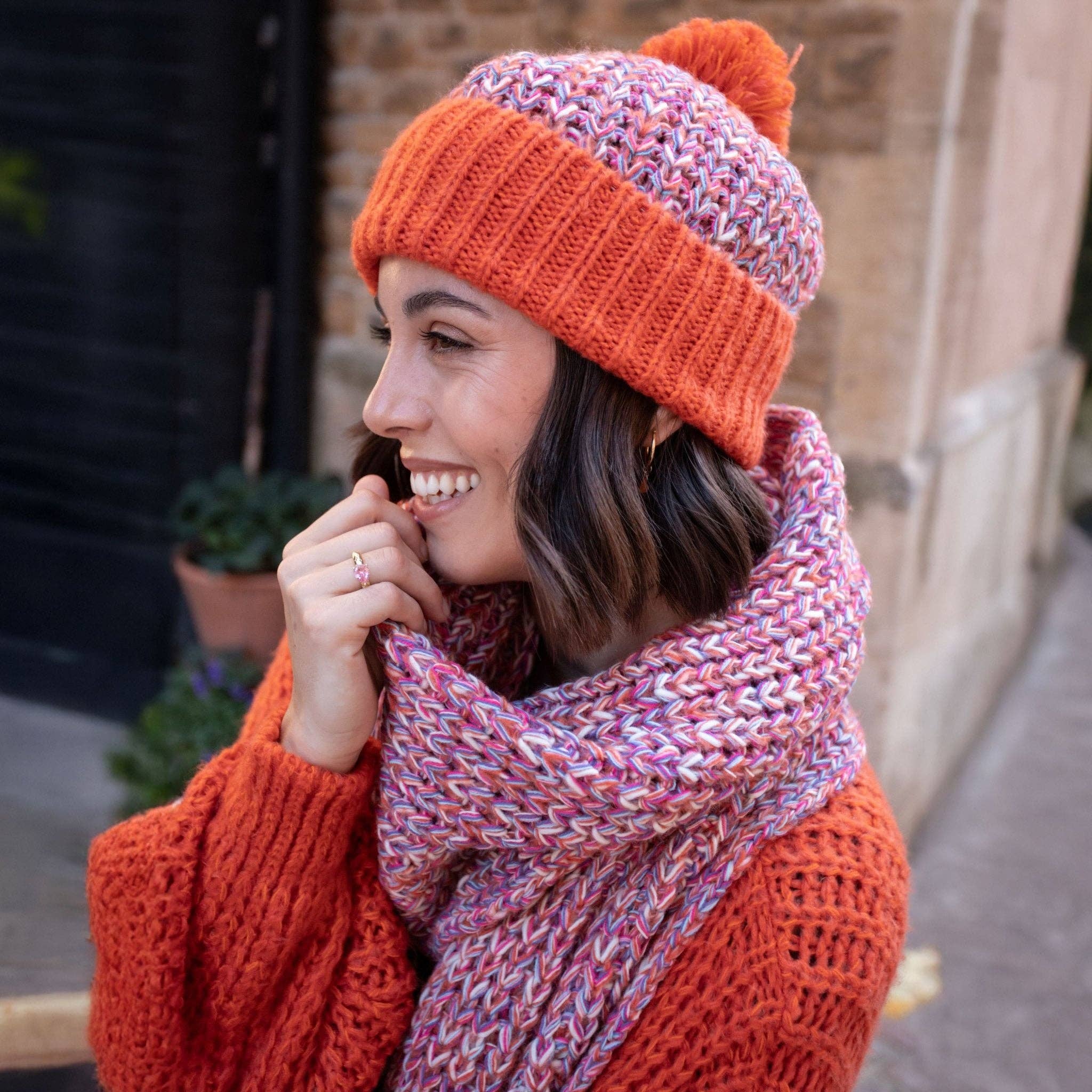 Lolly Twist Bobble Beanie Hat - Orange - Image 6