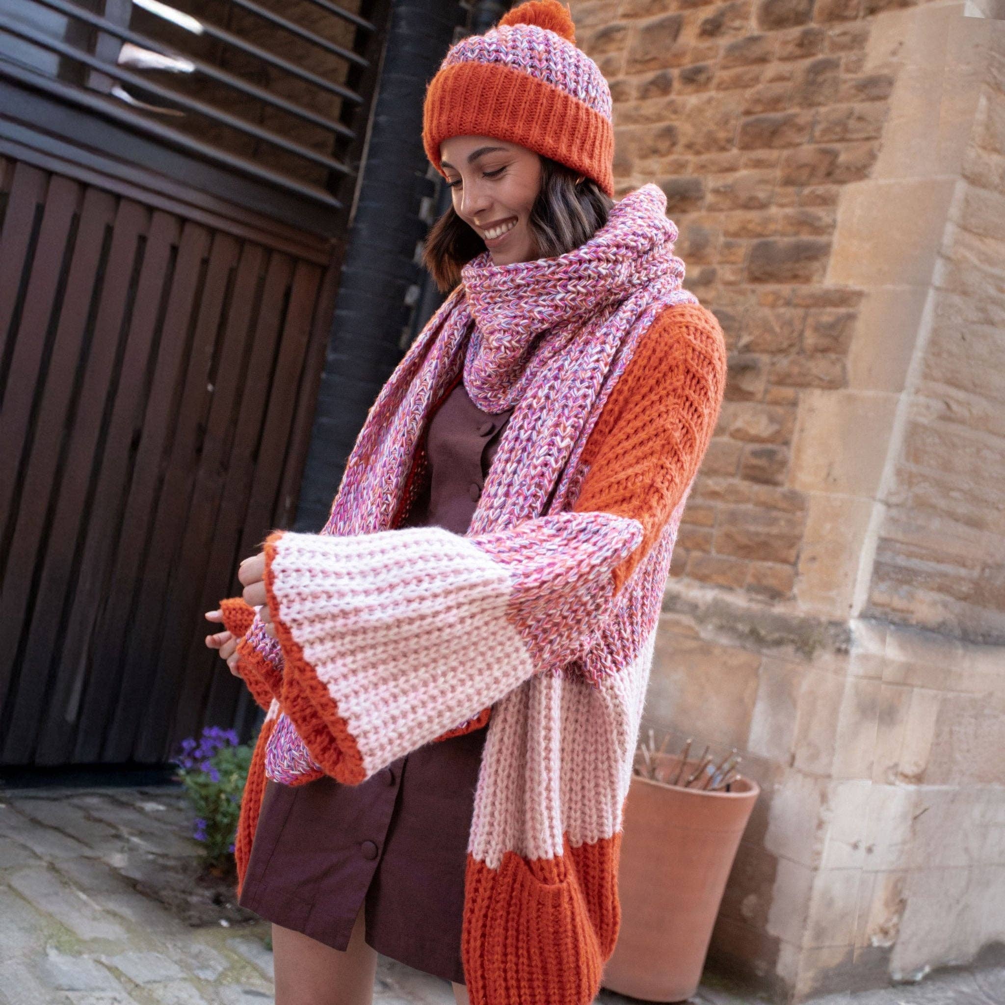 Lolly Twist Bobble Beanie Hat - Orange - Image 7