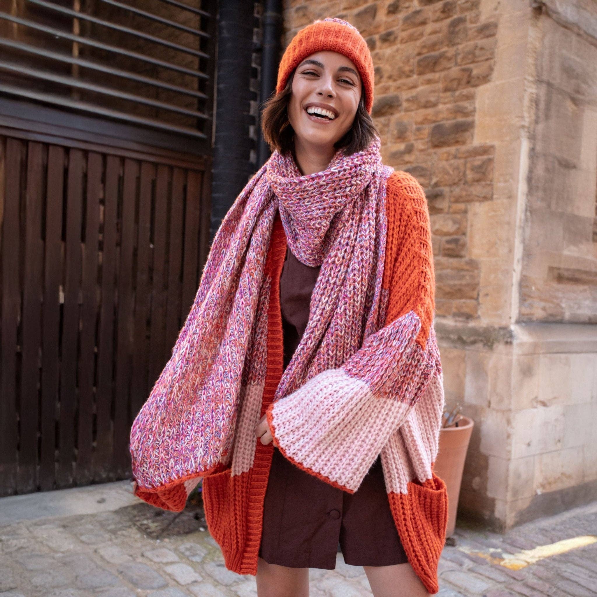 Lolly Twist Bobble Beanie Hat - Orange - Image 9