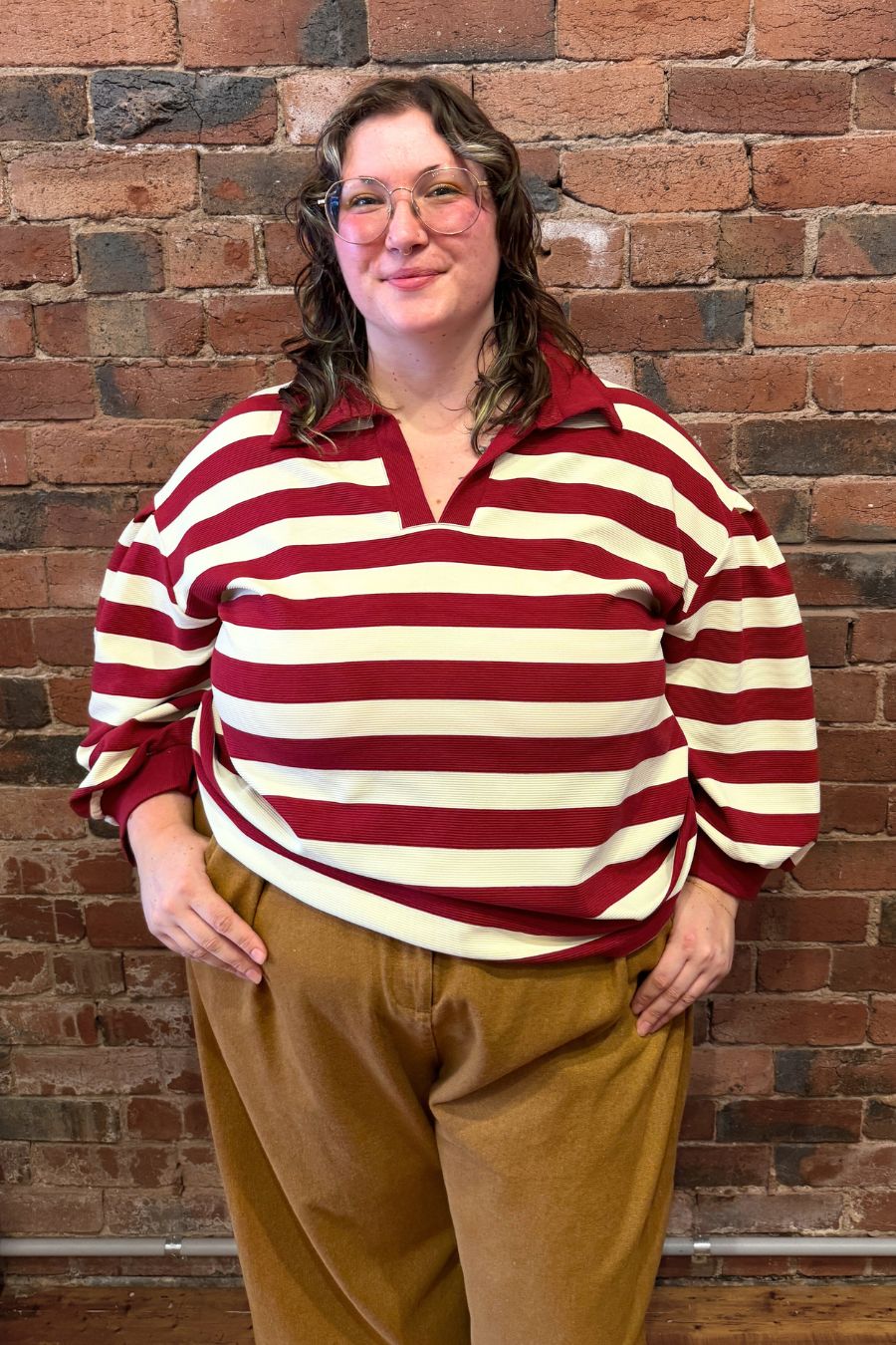 Lucy Striped Ottoman Pullover - Dark Red - Image 3