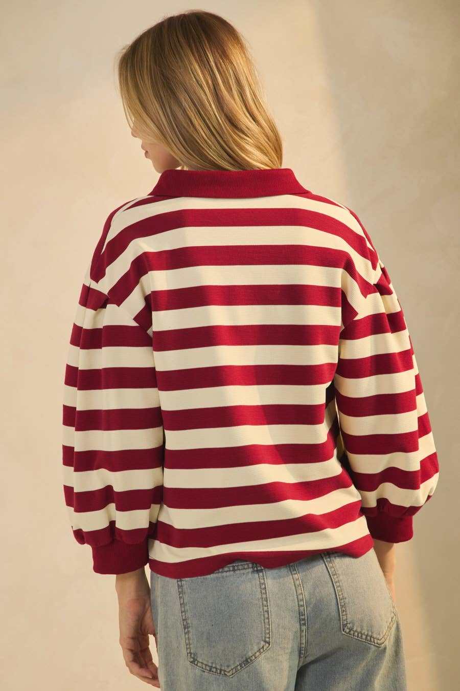 Lucy Striped Ottoman Pullover - Dark Red - Image 5