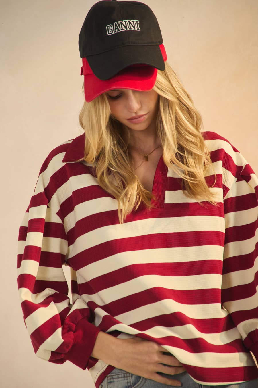 Lucy Striped Ottoman Pullover - Dark Red - Image 6