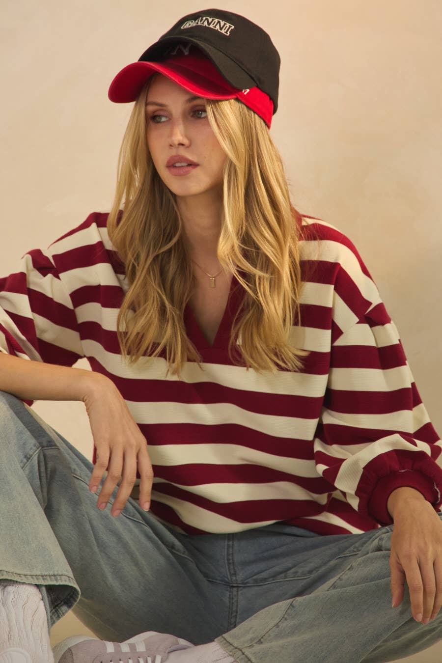 Lucy Striped Ottoman Pullover - Dark Red - Image 7