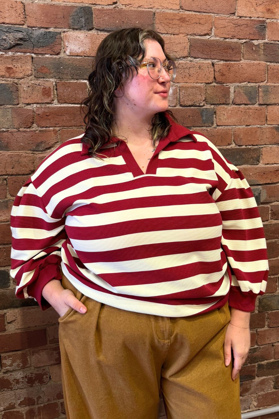 Lucy Striped Ottoman Pullover - Dark Red - Image 8