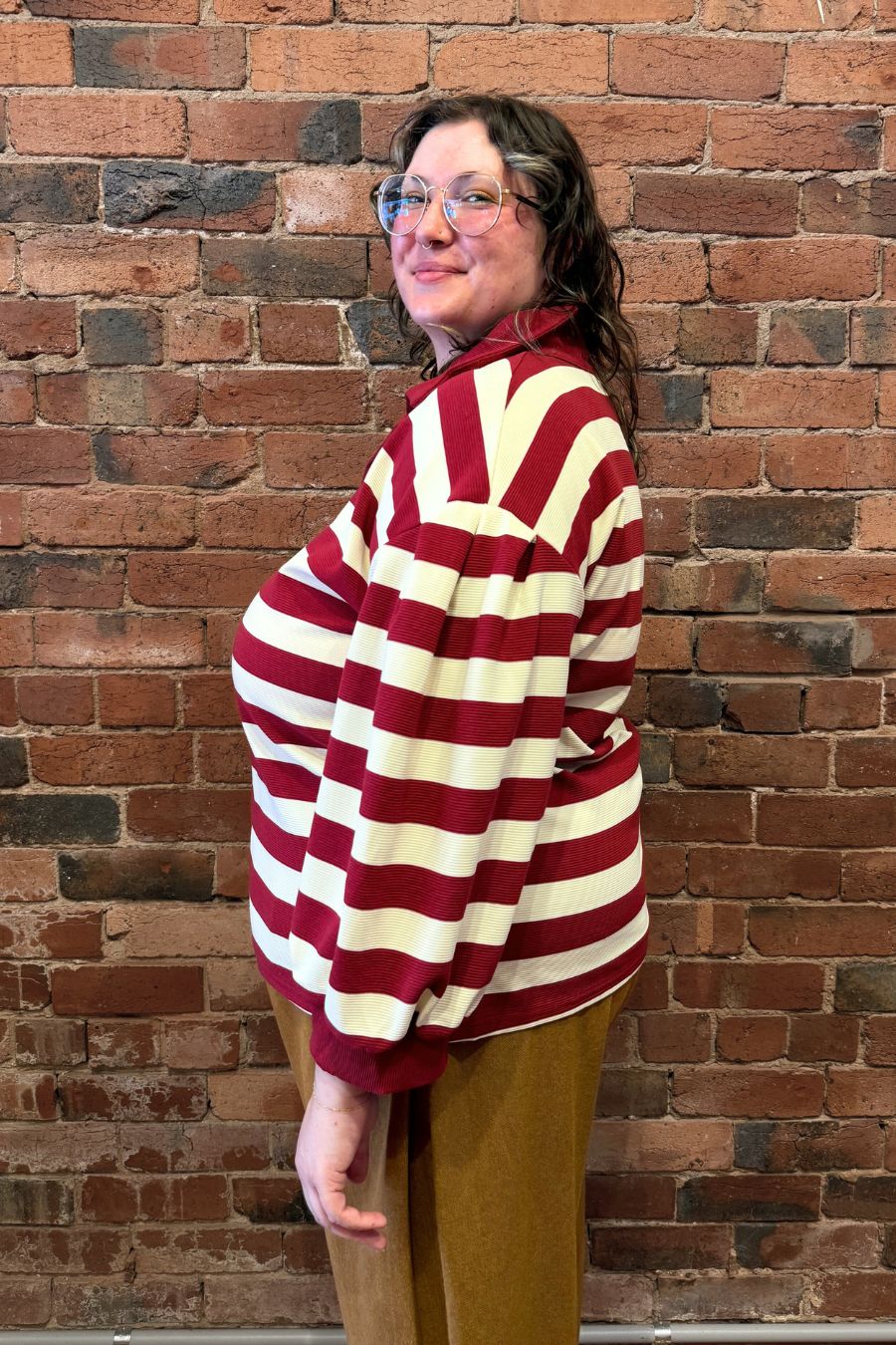 Lucy Striped Ottoman Pullover - Dark Red - Image 9