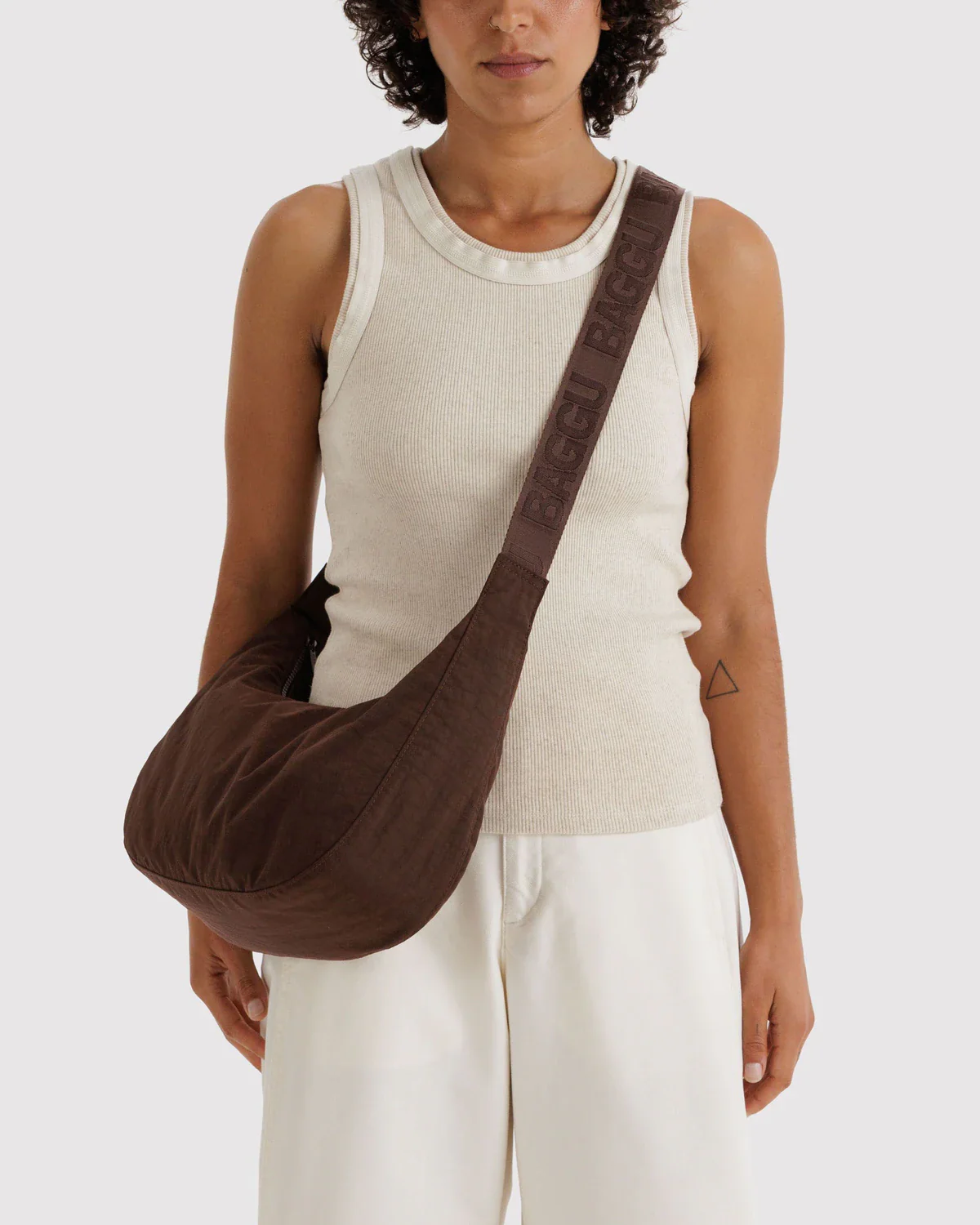 Medium Nylon Crescent Bag - Coffee - Image 3