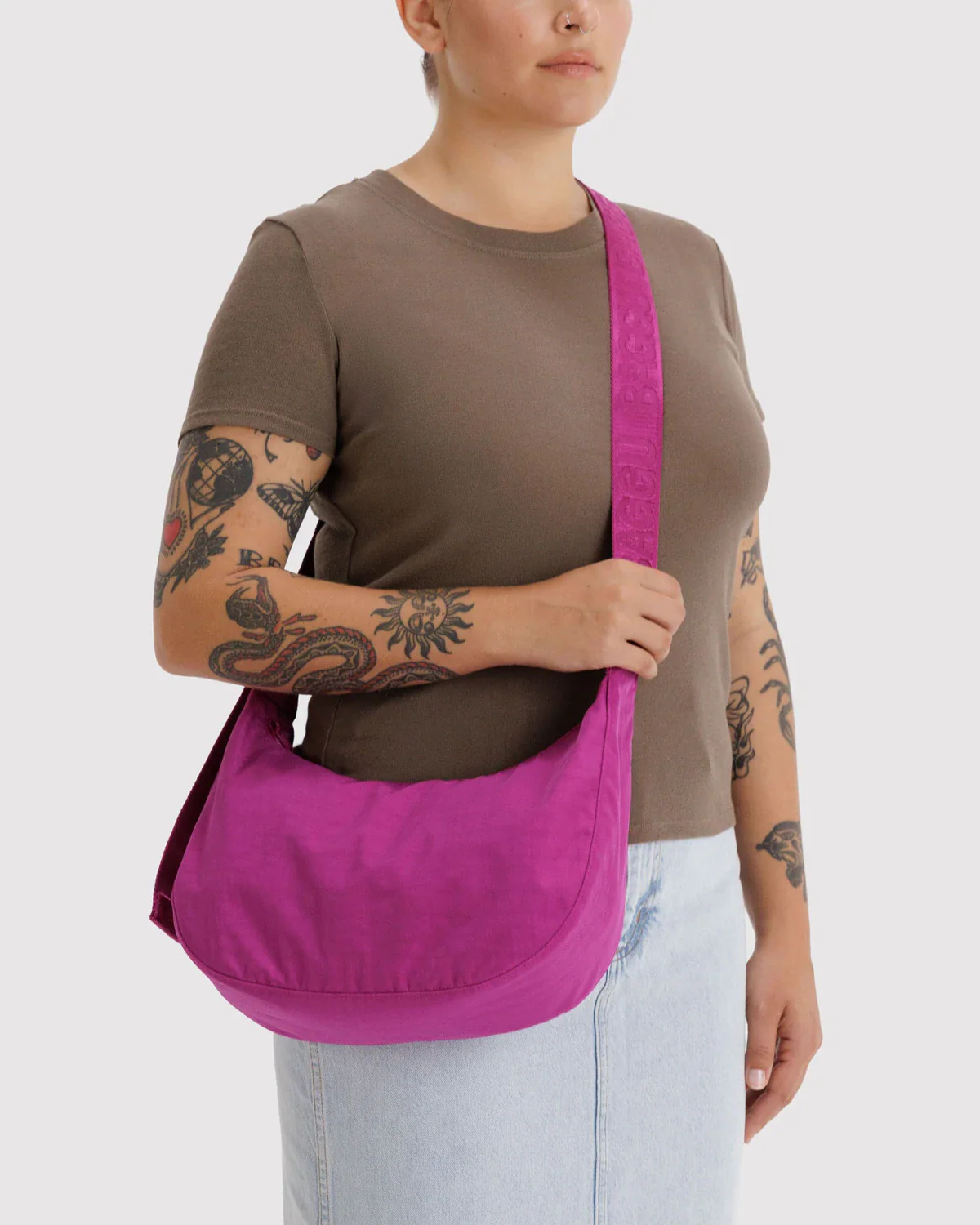 Medium Nylon Crescent Bag - Deep Fuchsia - Image 3