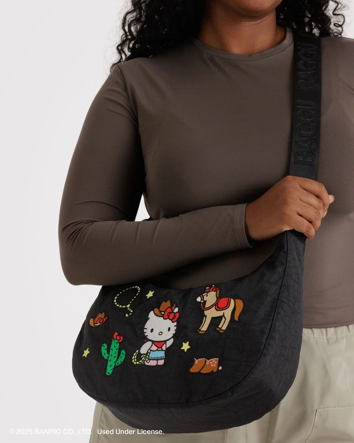 Medium Nylon Crescent Bag - Embroidered Hello Kitty Western - Image 3