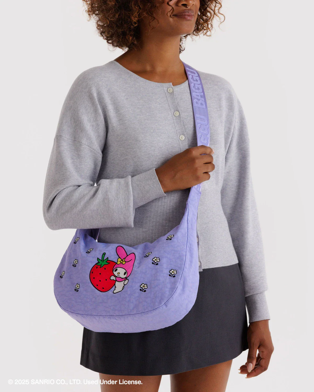 Medium Nylon Crescent Bag - Embroidered My Melody Strawberry - Image 3