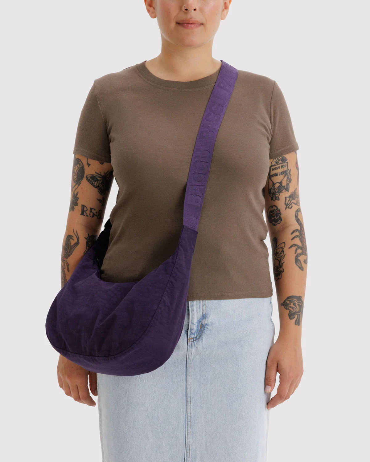 Medium Nylon Crescent Bag - Fig - Image 3