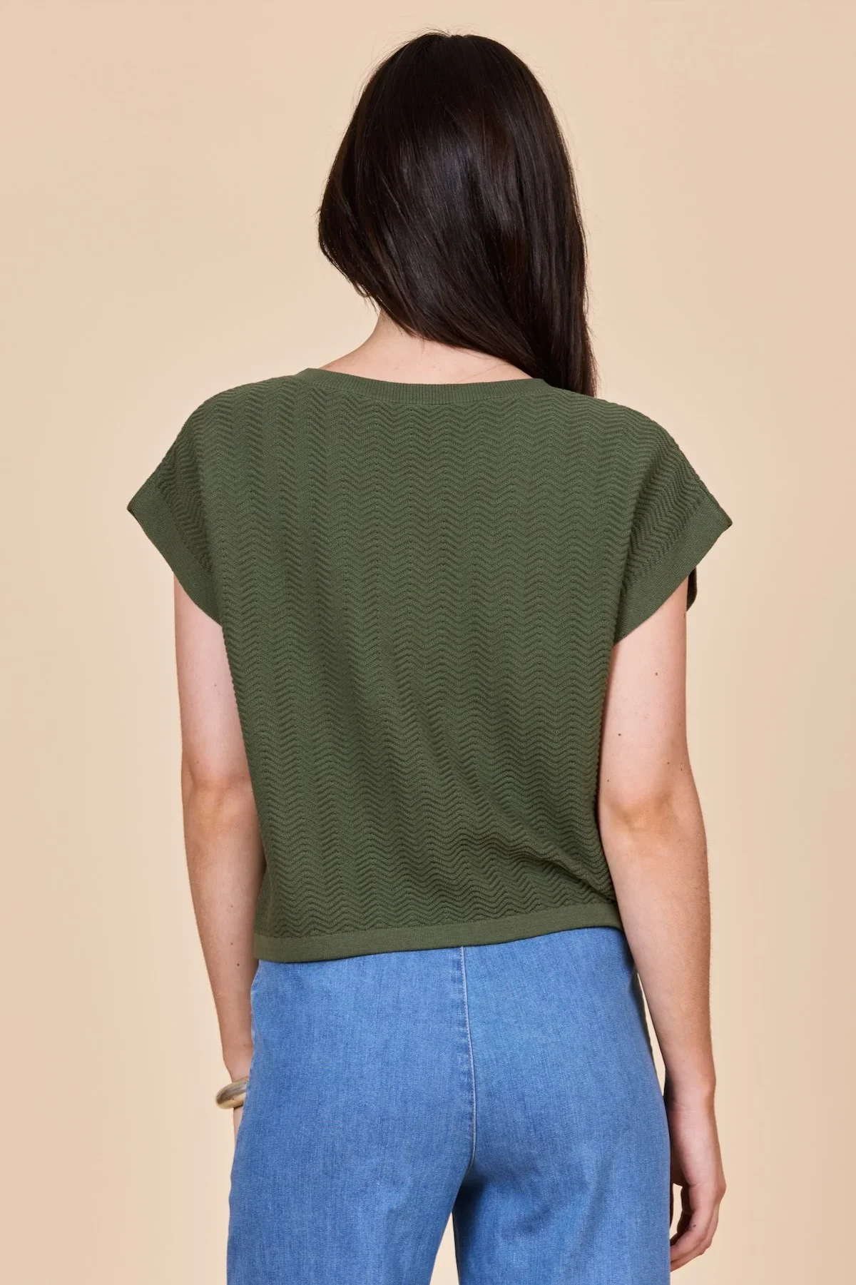 Olive Capped Sleeve Zig Zag Knit - Image 3