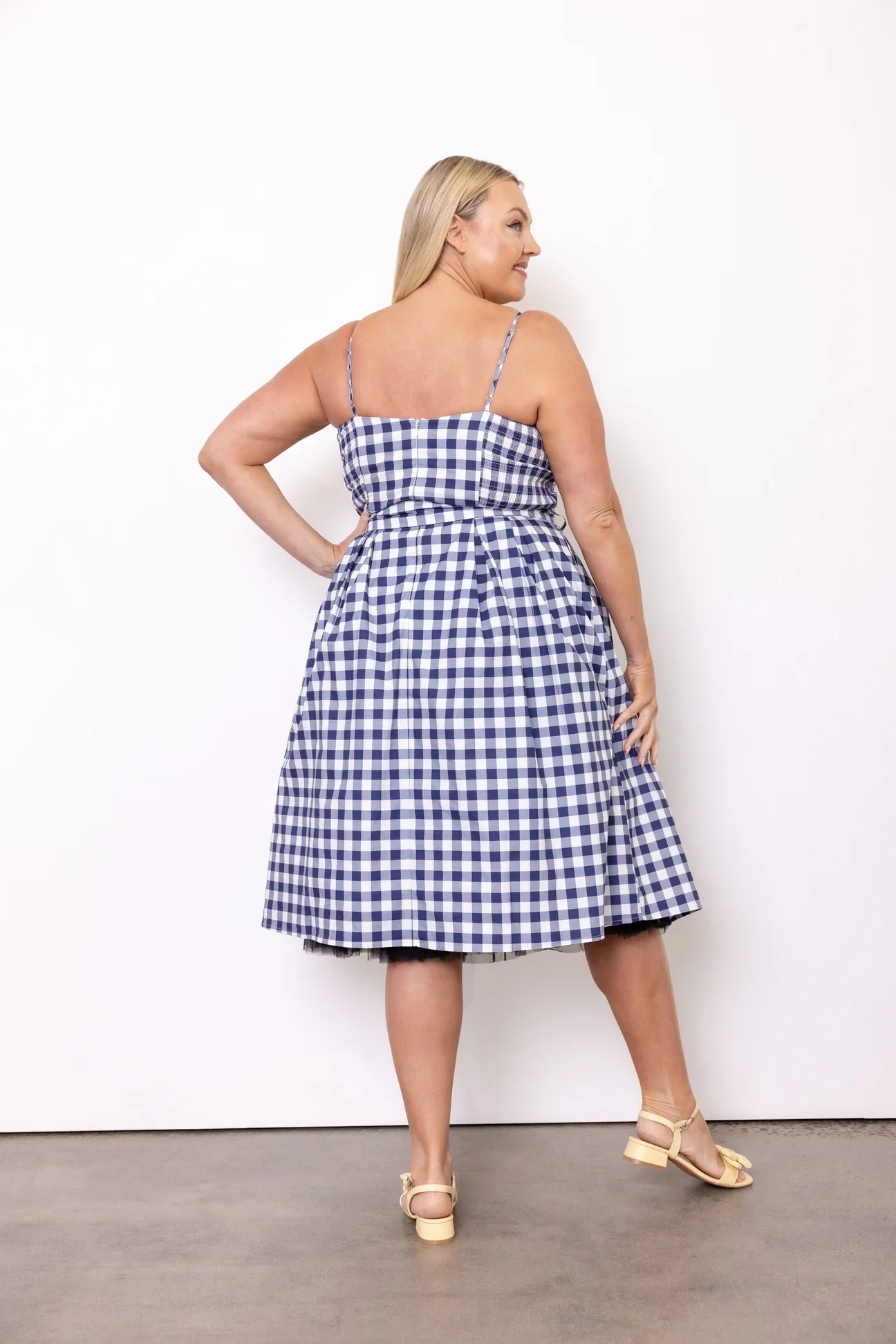 Picnic Navy Check Midi Dress - Image 5