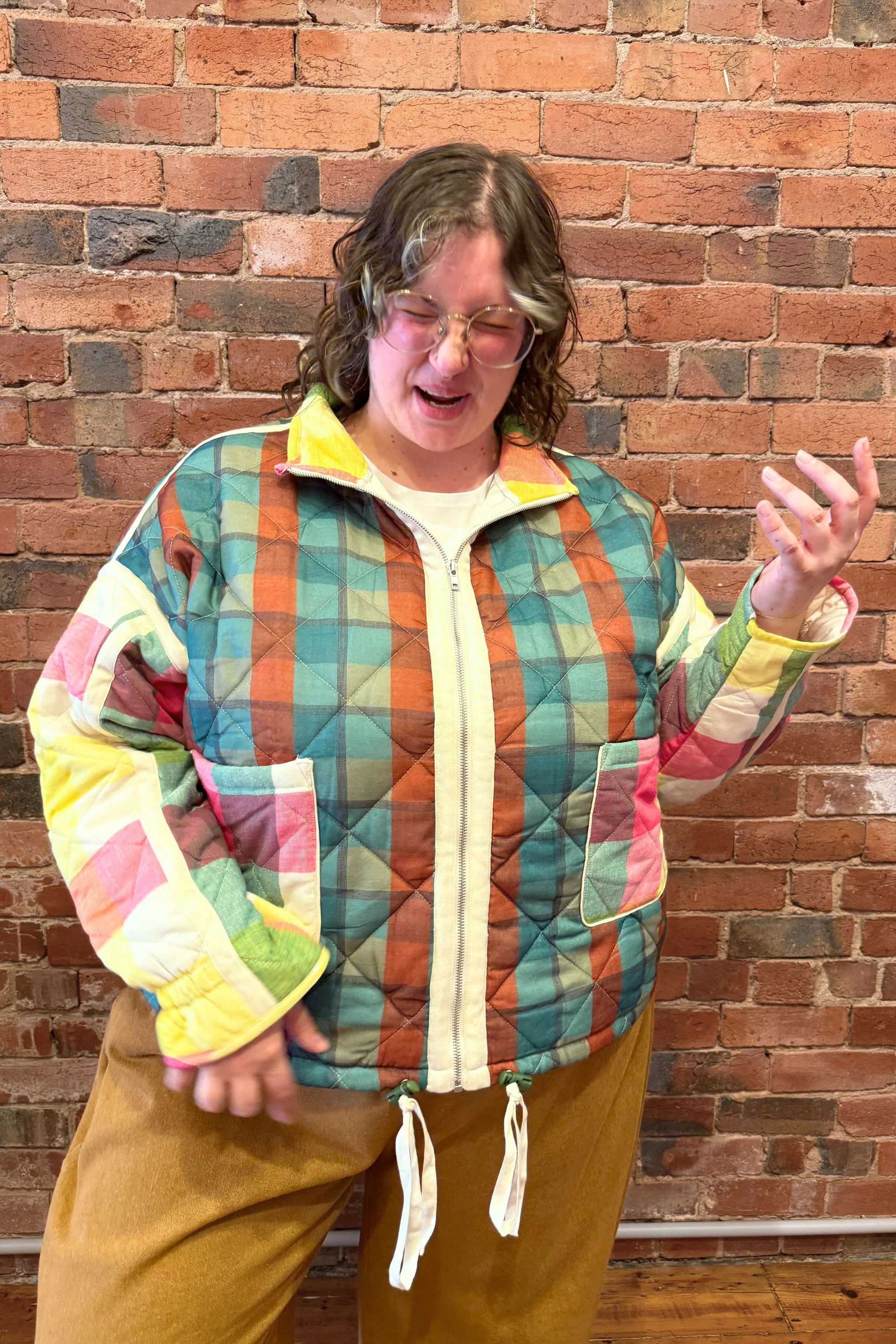 Rainbow Plaid Puffer Jacket - Image 13