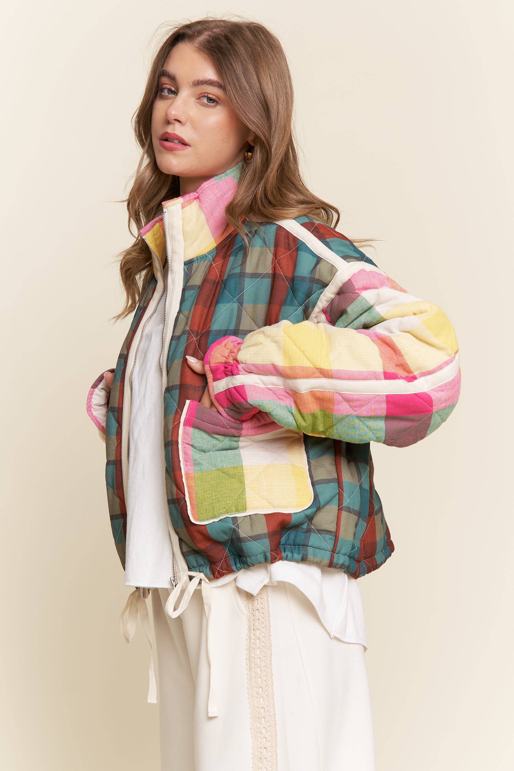 Rainbow Plaid Puffer Jacket - Image 4