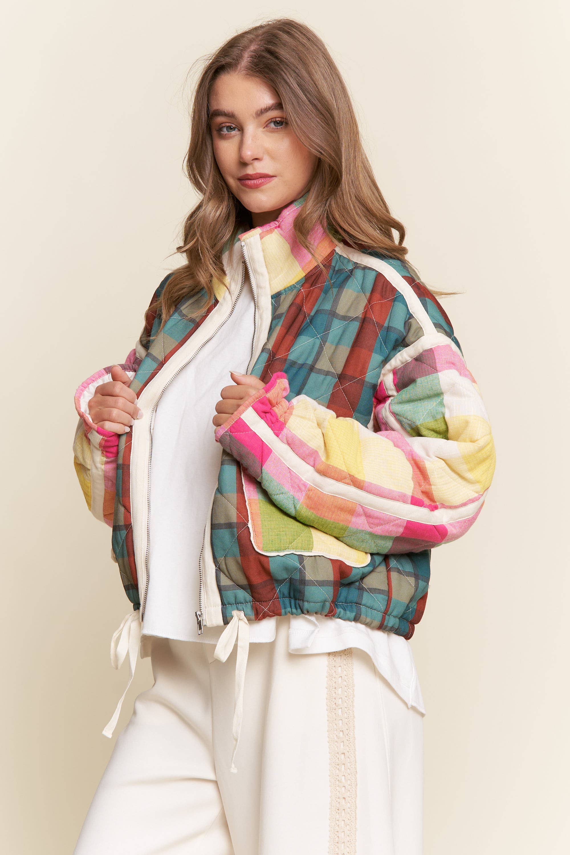 Rainbow Plaid Puffer Jacket - Image 5