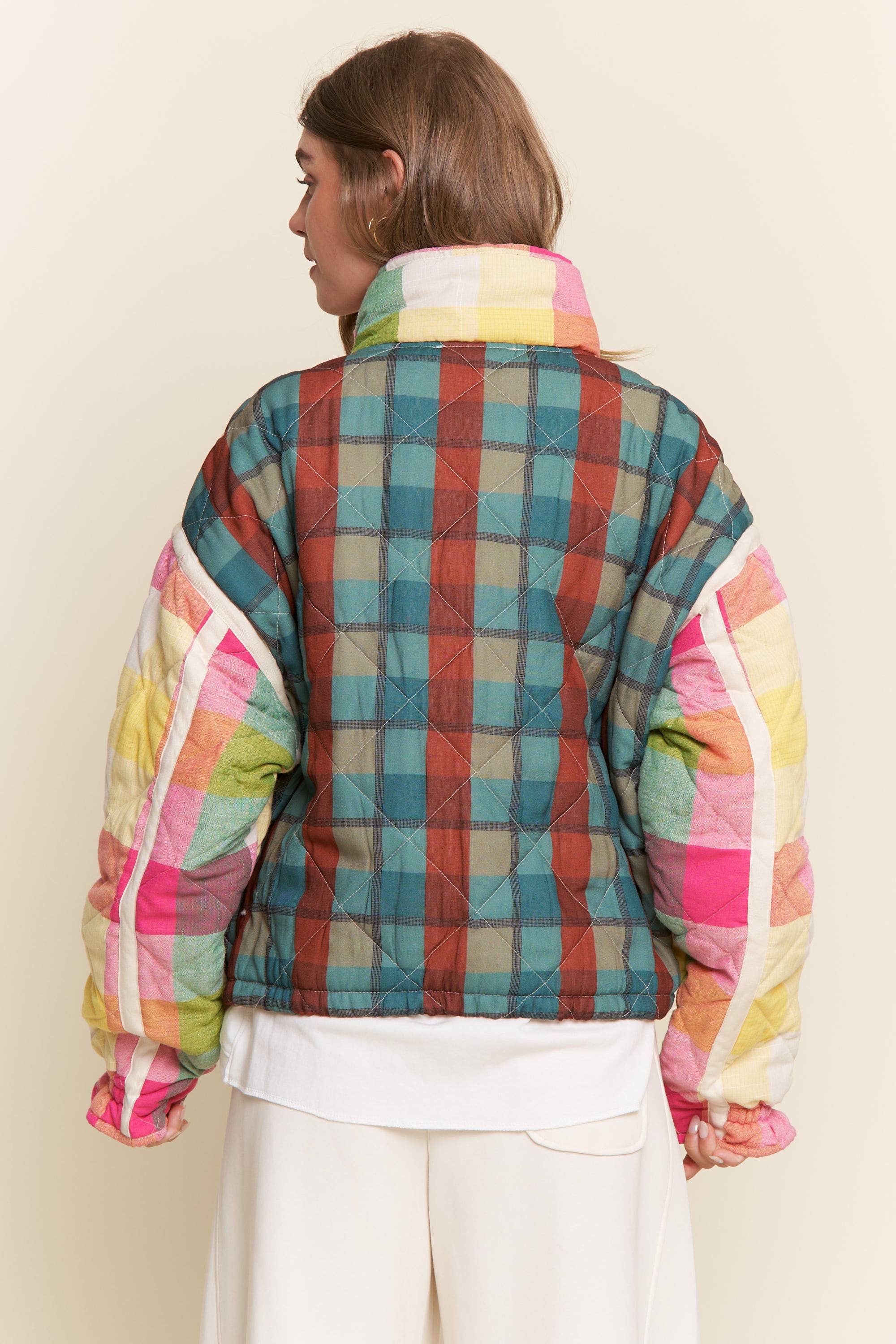 Rainbow Plaid Puffer Jacket - Image 6