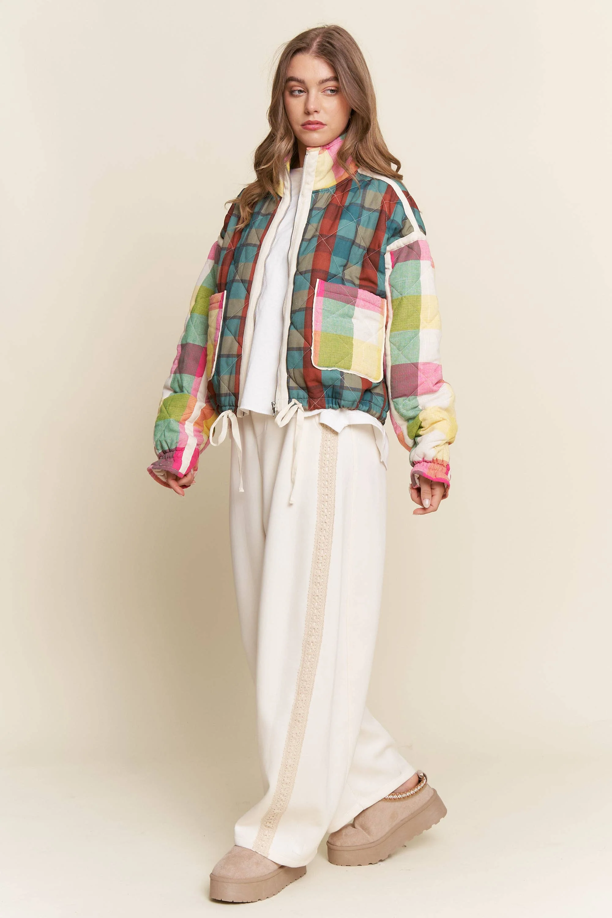 Rainbow Plaid Puffer Jacket - Image 7