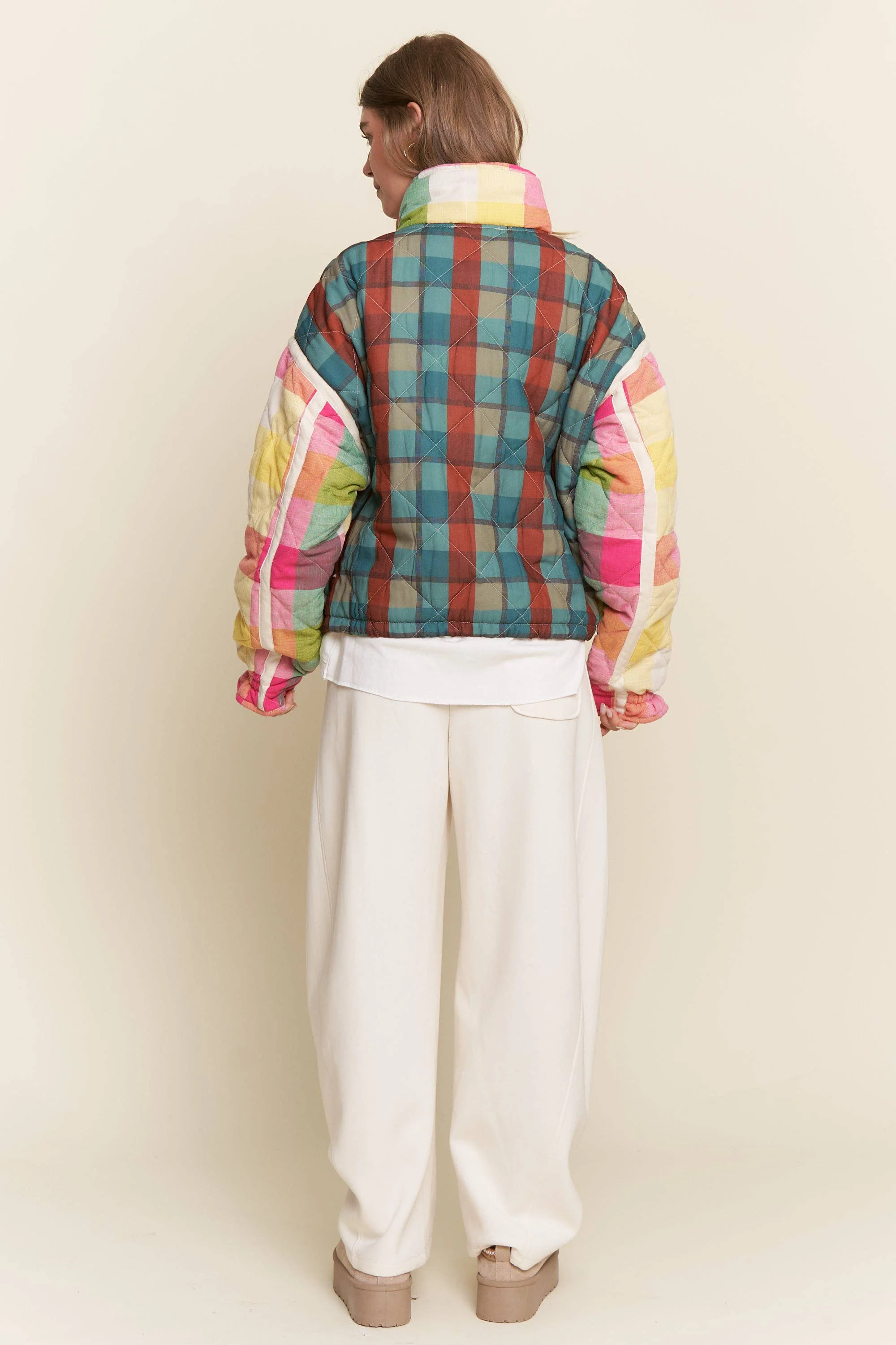 Rainbow Plaid Puffer Jacket - Image 8