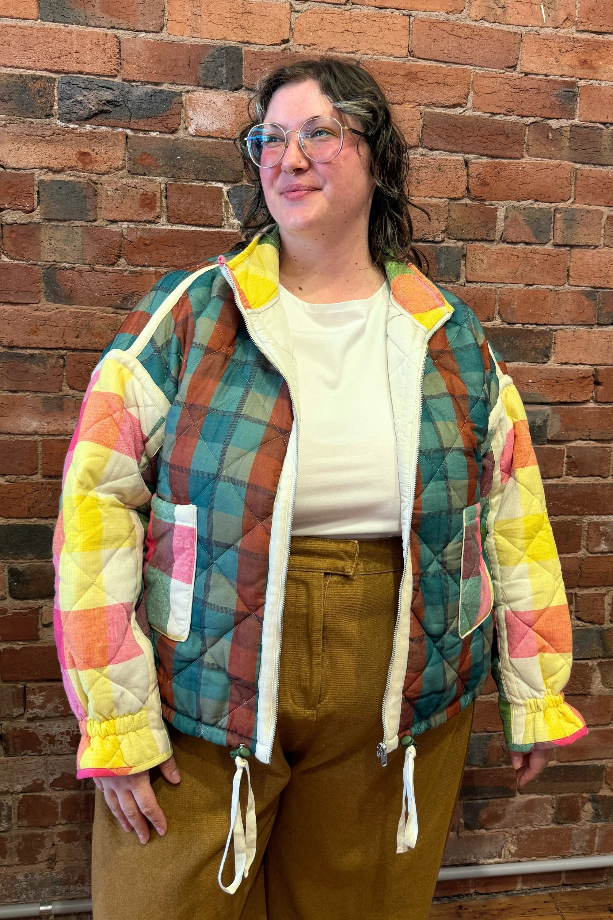 Rainbow Plaid Puffer Jacket - Image 9