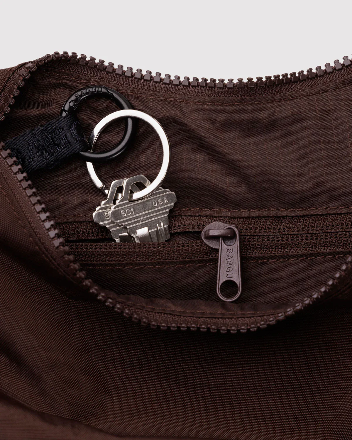 Small Nylon Crescent Bag - Coffee - Image 2