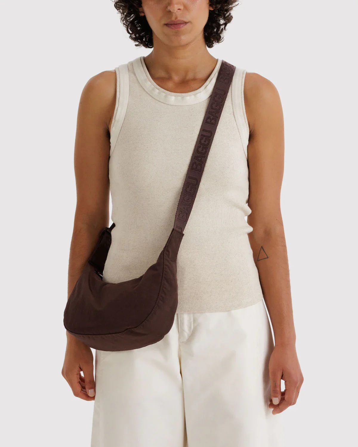 Small Nylon Crescent Bag - Coffee - Image 3