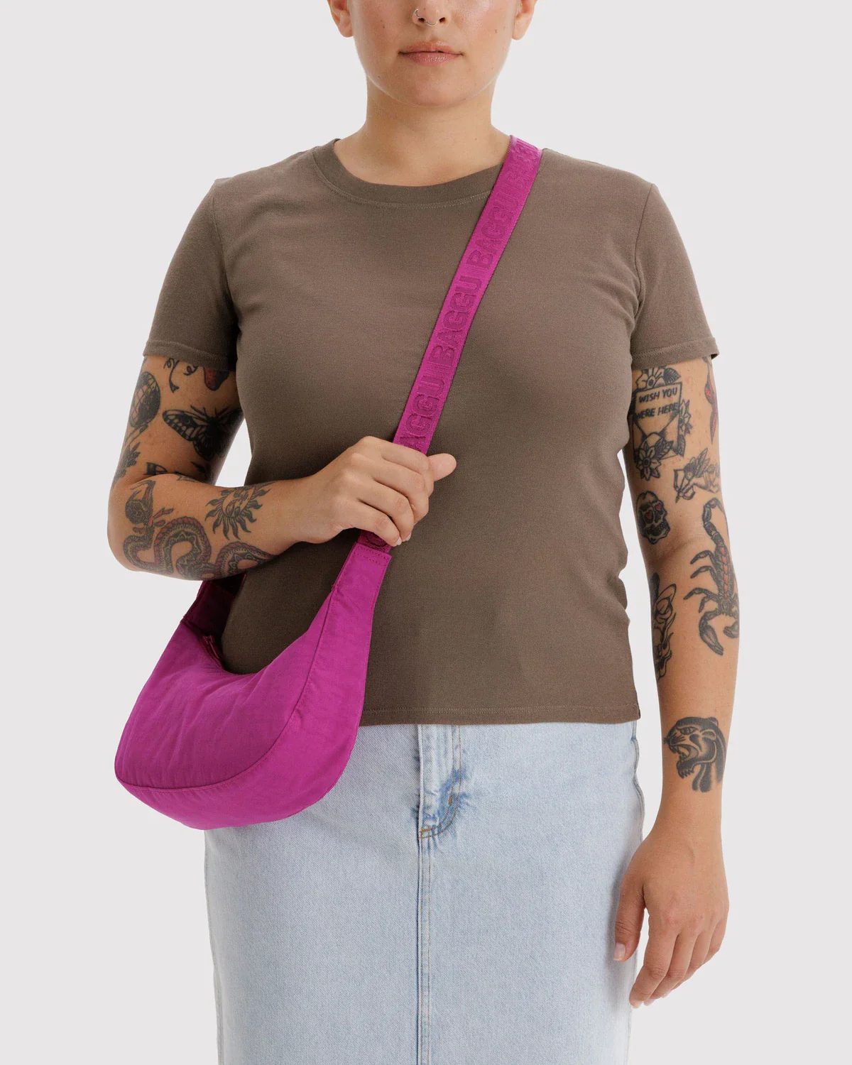 Small Nylon Crescent Bag - Deep Fuchsia - Image 3