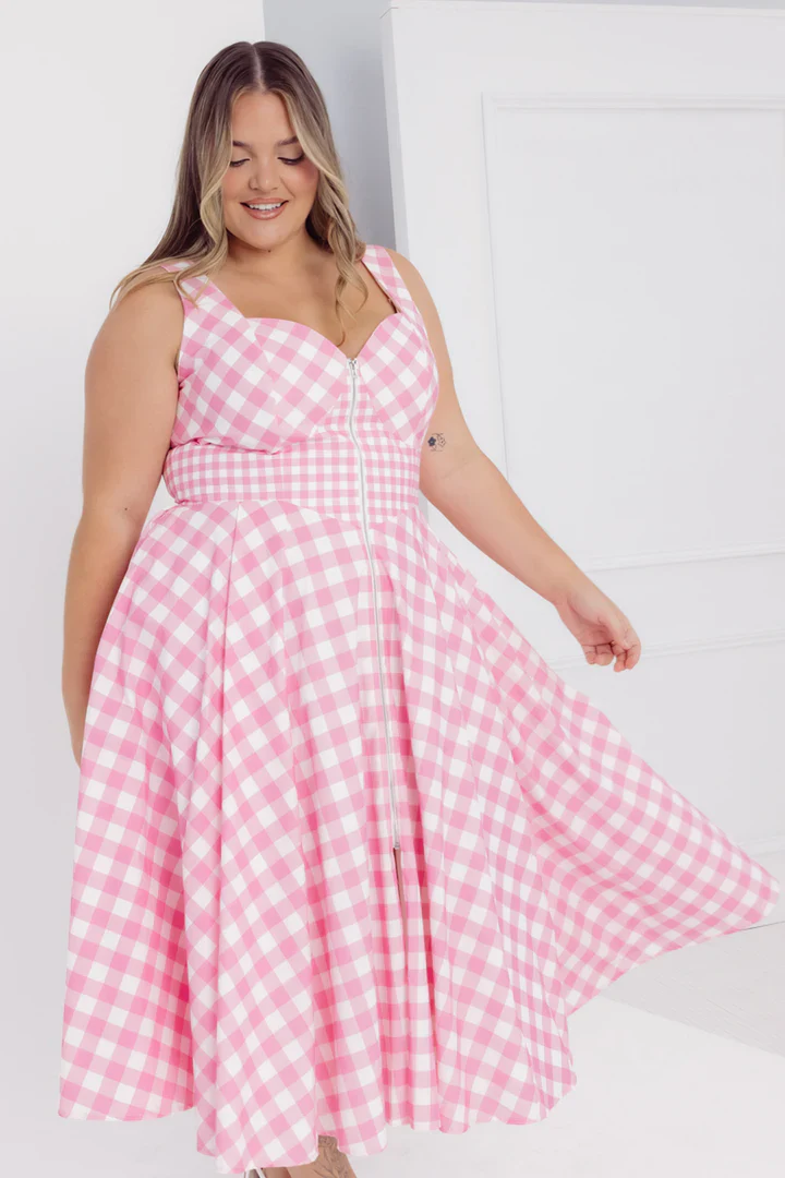 Taylor Pink Gingham Cotton Midi Dress - Image 4