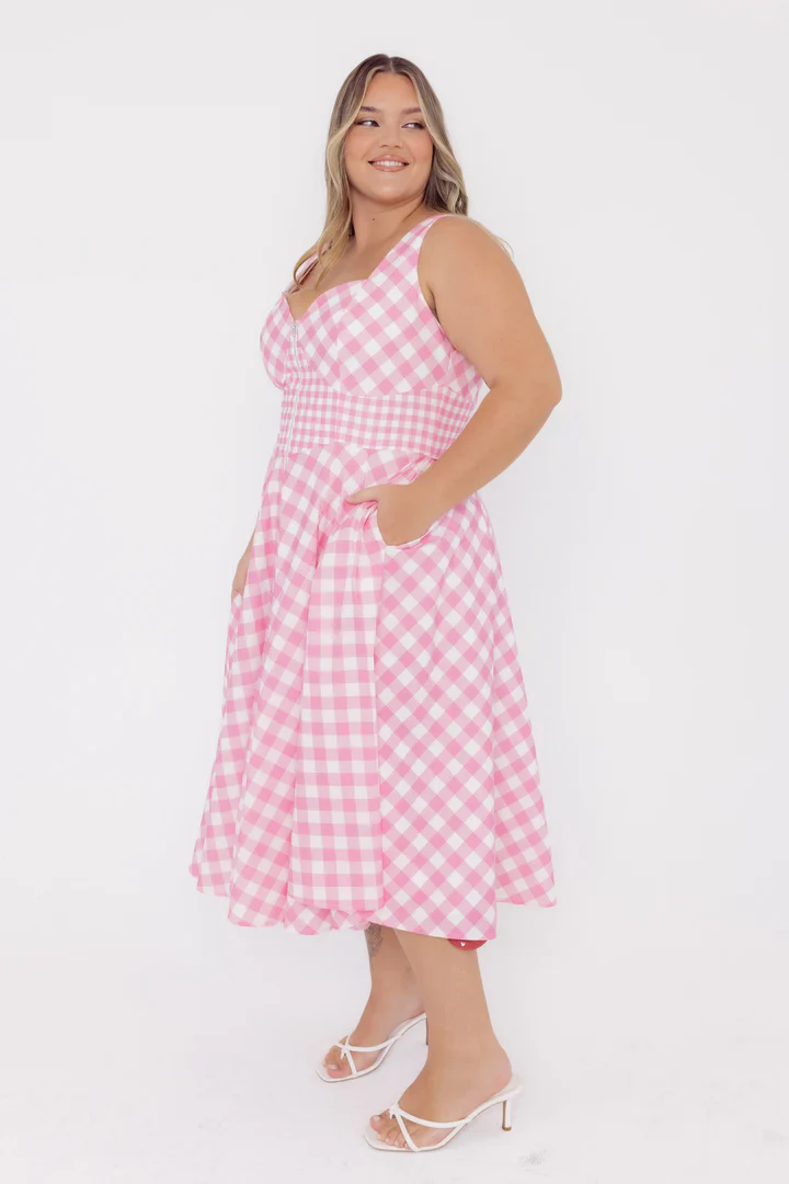 Taylor Pink Gingham Cotton Midi Dress - Image 7