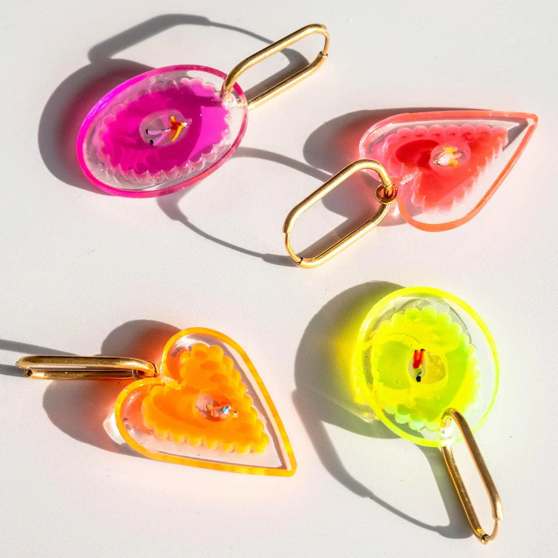 Tiny Luminary Love Hoop Earrings - Pink Heart - Image 3