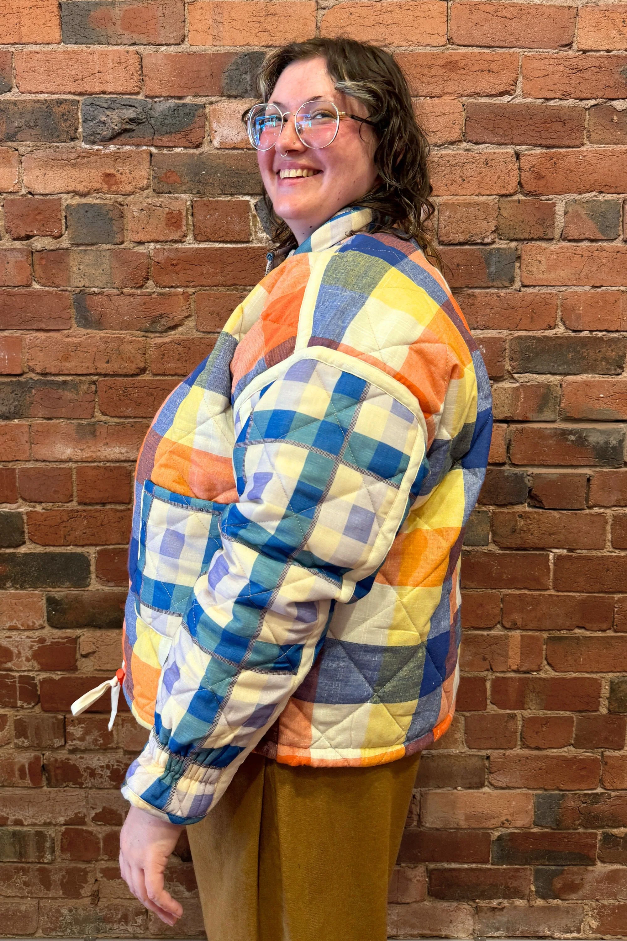 Warm Blues Plaid Puffer Jacket - Image 10