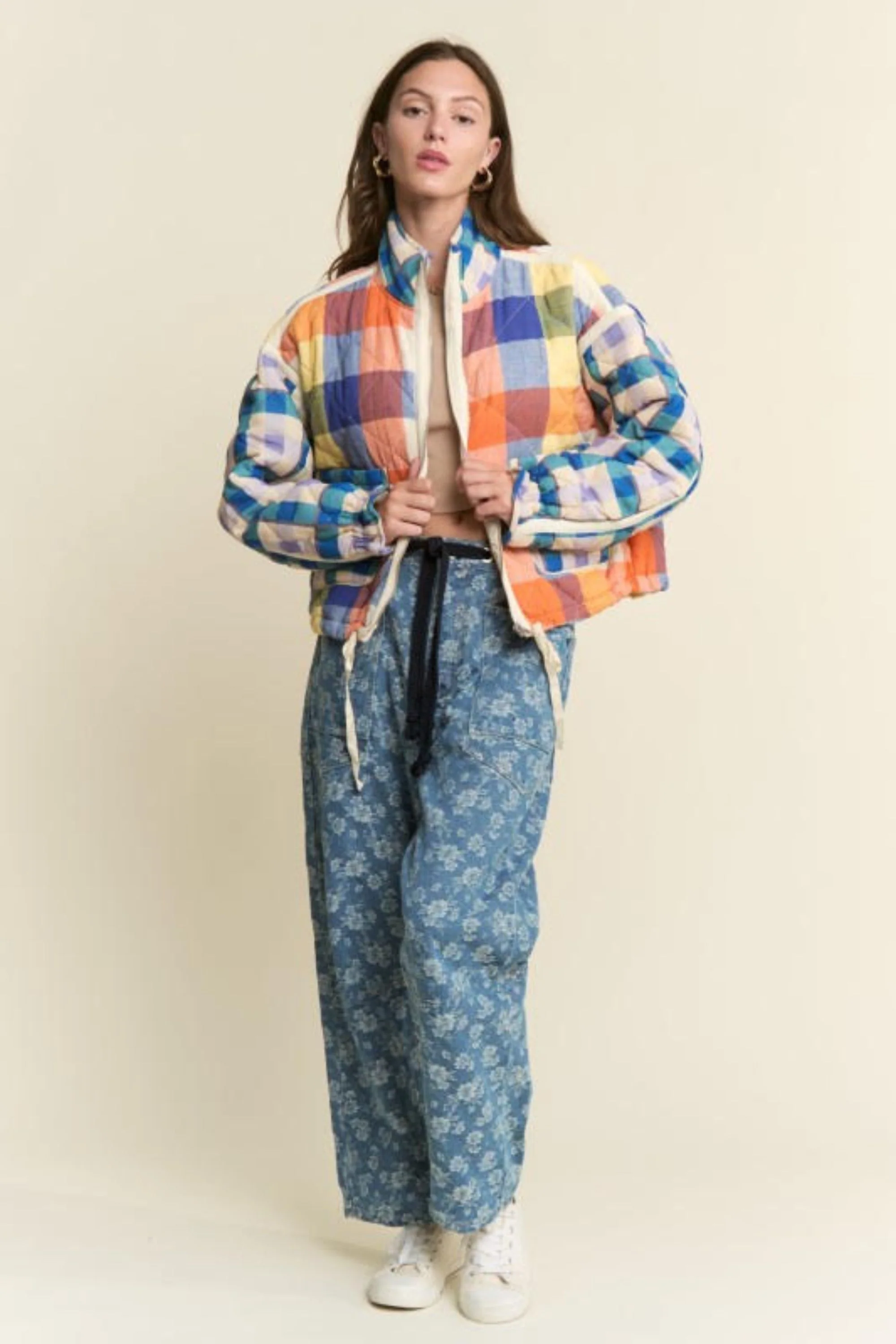 Warm Blues Plaid Puffer Jacket - Image 3