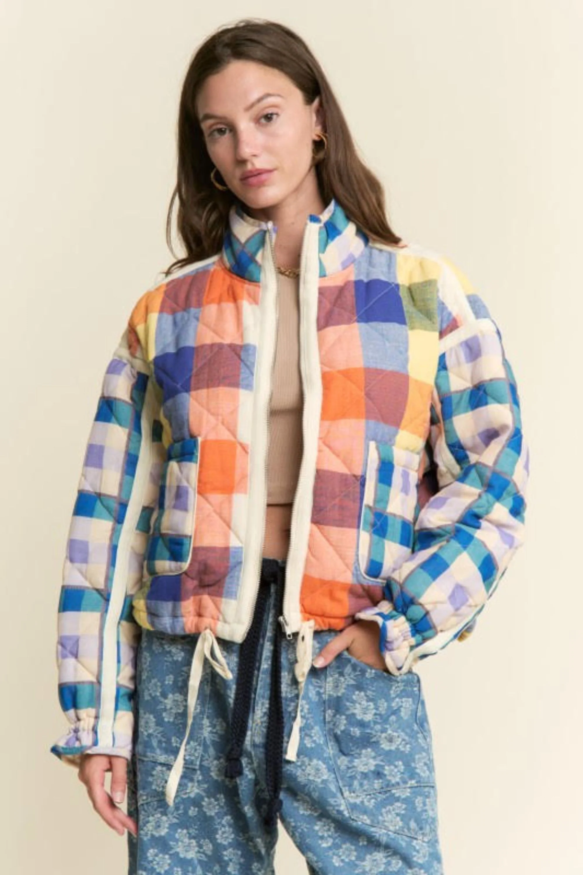 Warm Blues Plaid Puffer Jacket - Image 4