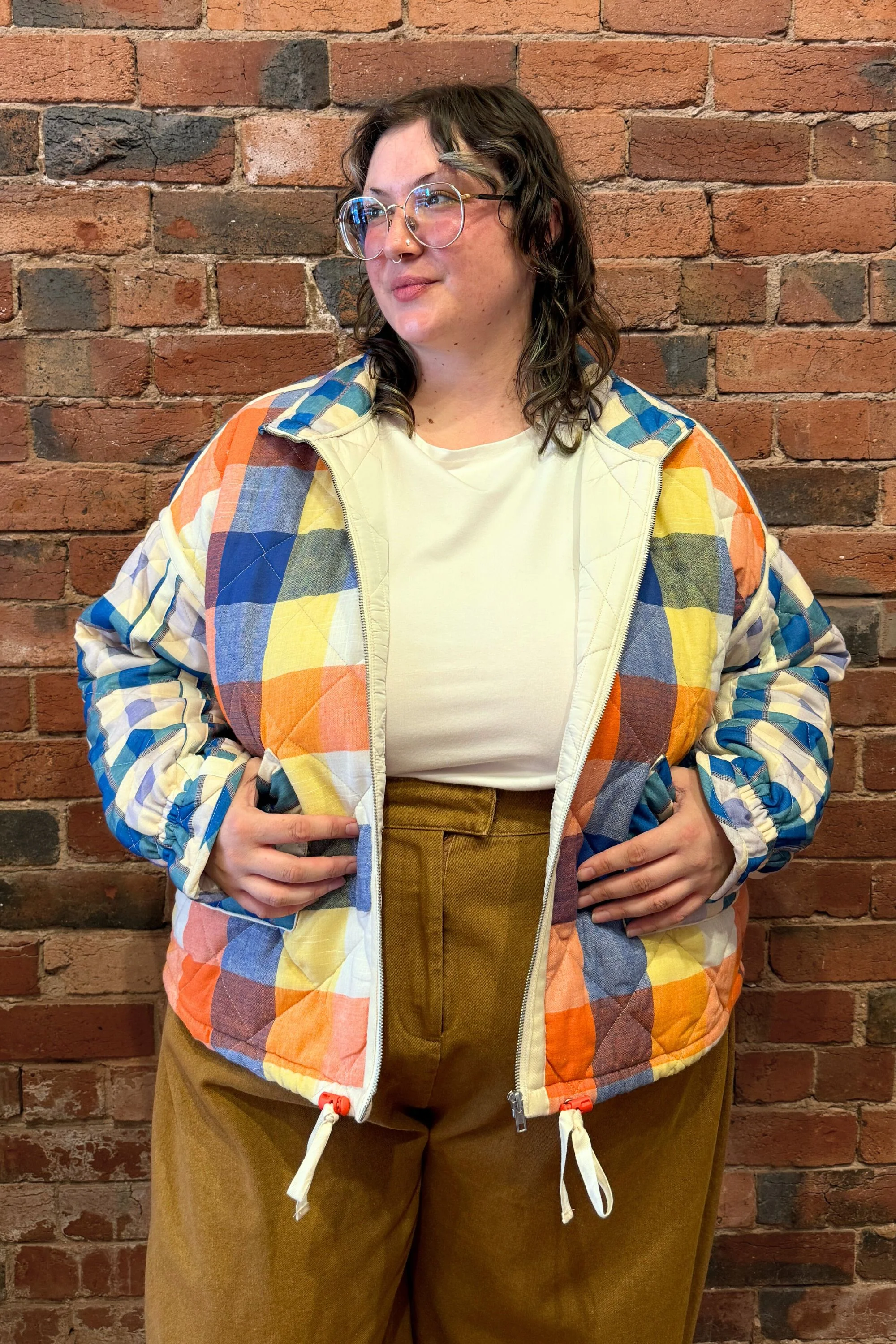 Warm Blues Plaid Puffer Jacket - Image 6