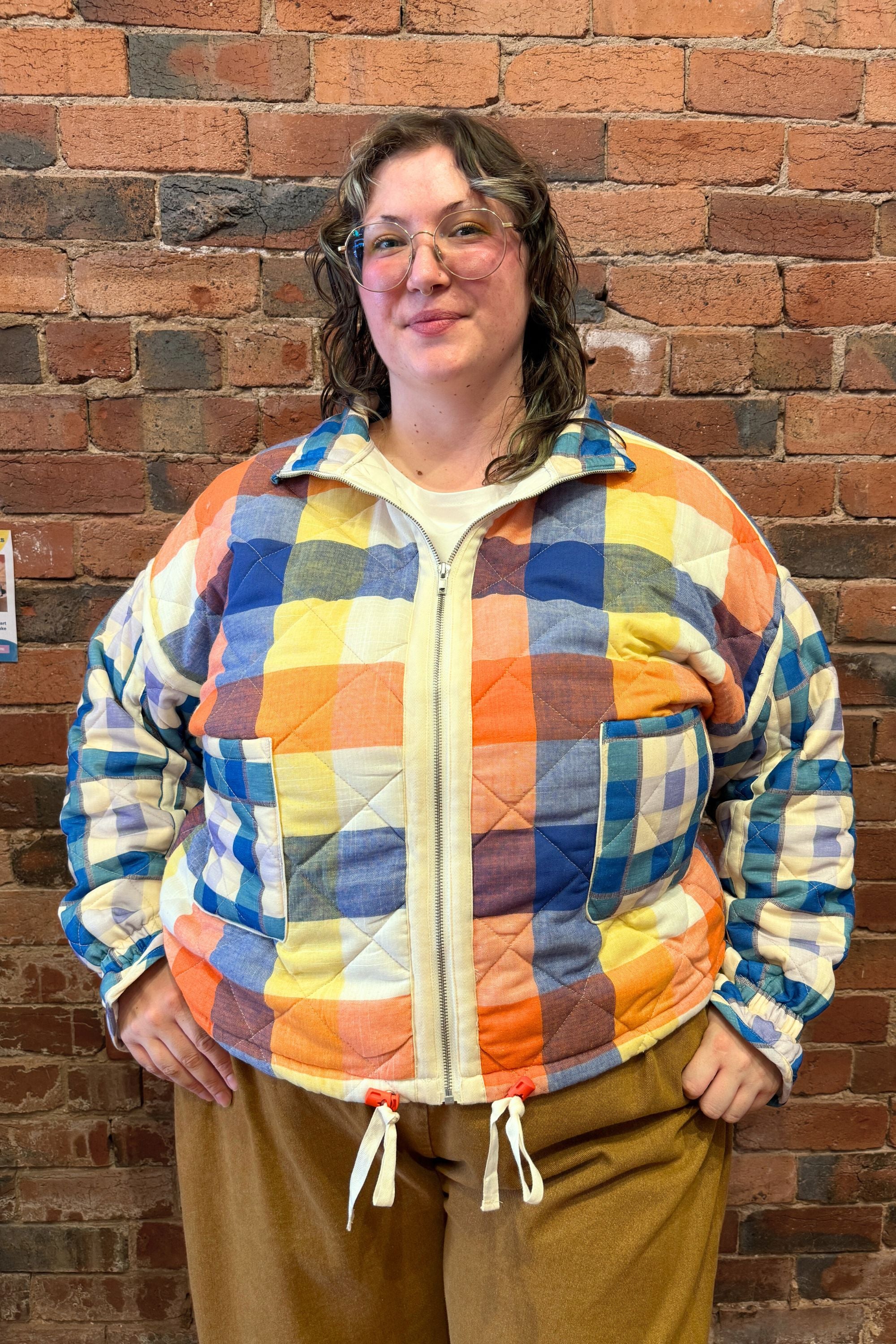 Warm Blues Plaid Puffer Jacket - Image 7