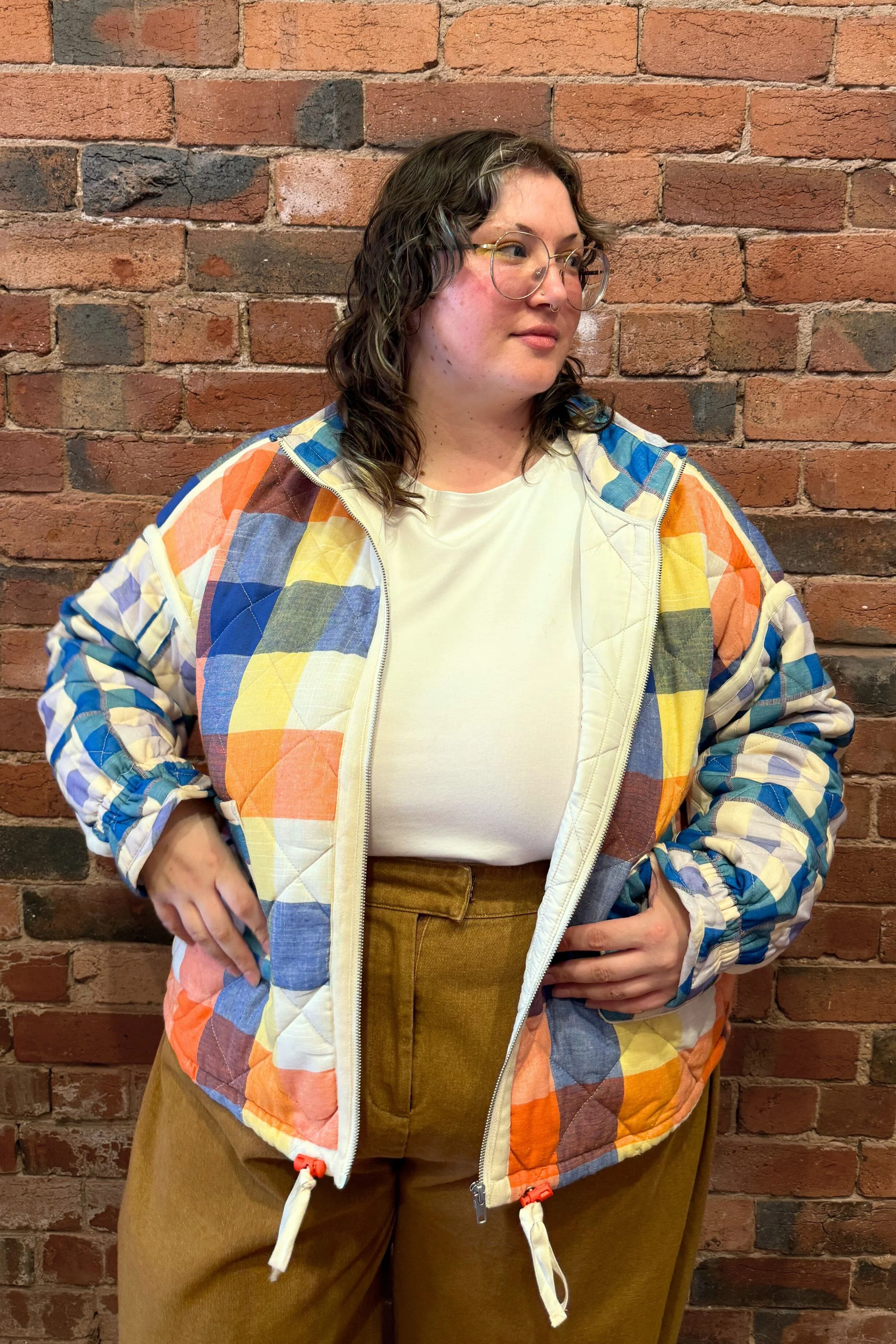 Warm Blues Plaid Puffer Jacket - Image 8