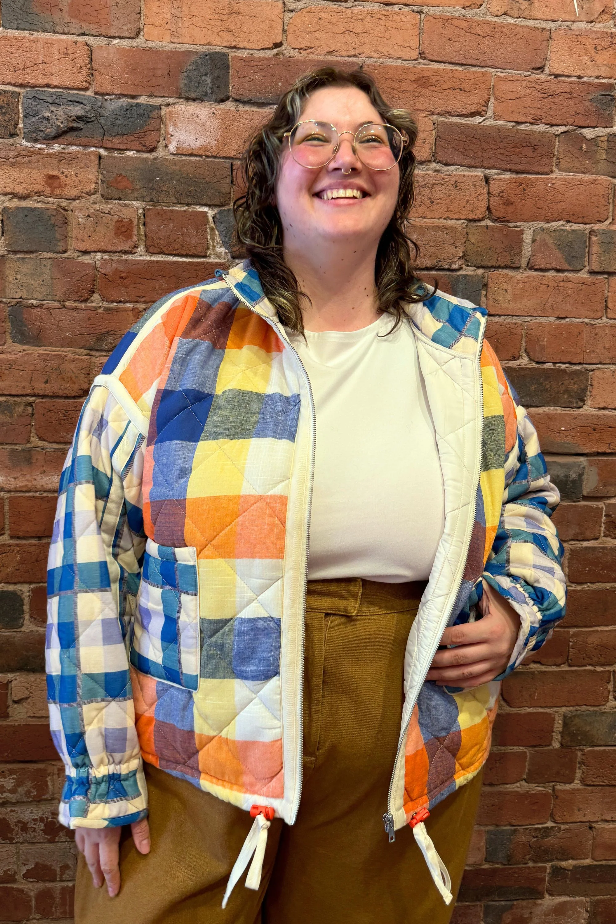Warm Blues Plaid Puffer Jacket - Image 9